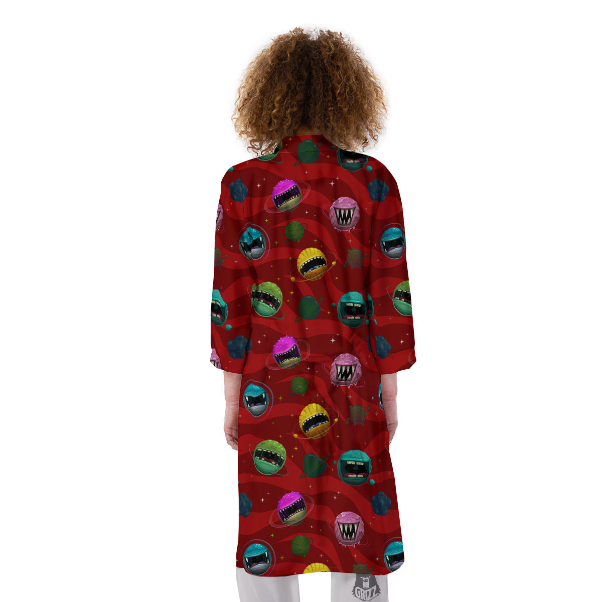 Red Monster Planets Print Pattern Kimono-grizzshop