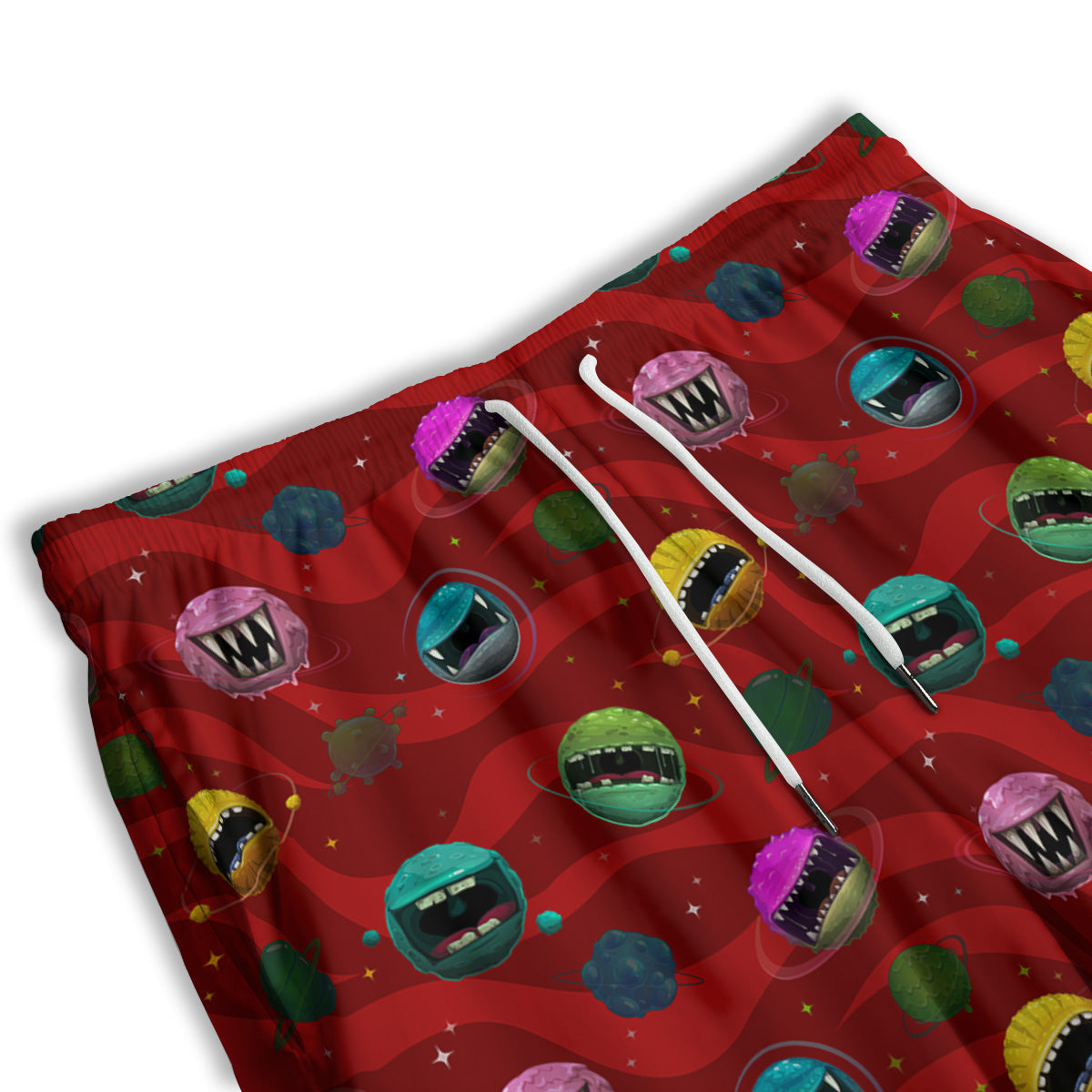 Red Monster Planets Print Pattern Men's Athletic Shorts