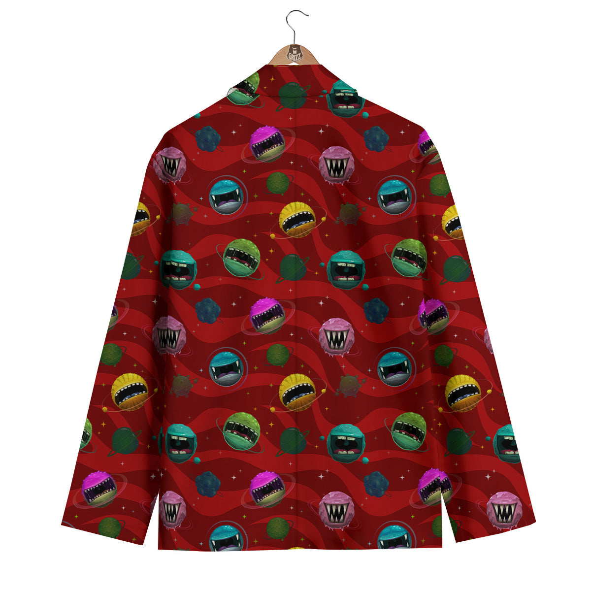 Red Monster Planets Print Pattern Men's Blazer-grizzshop