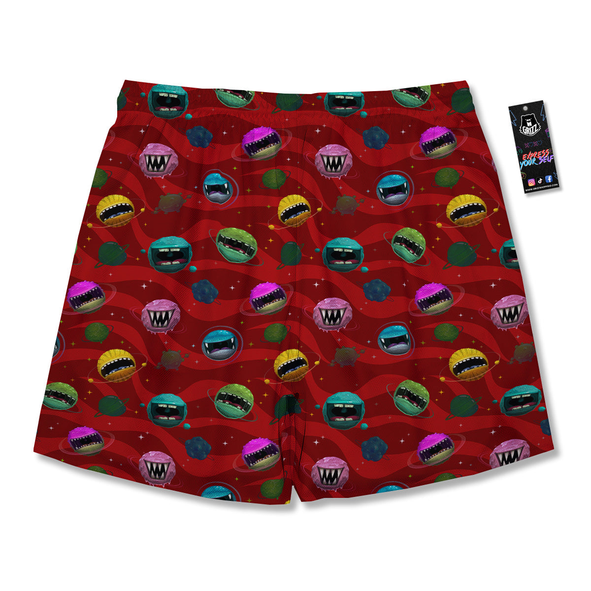 Red Monster Planets Print Pattern Men's Running Shorts-grizzshop