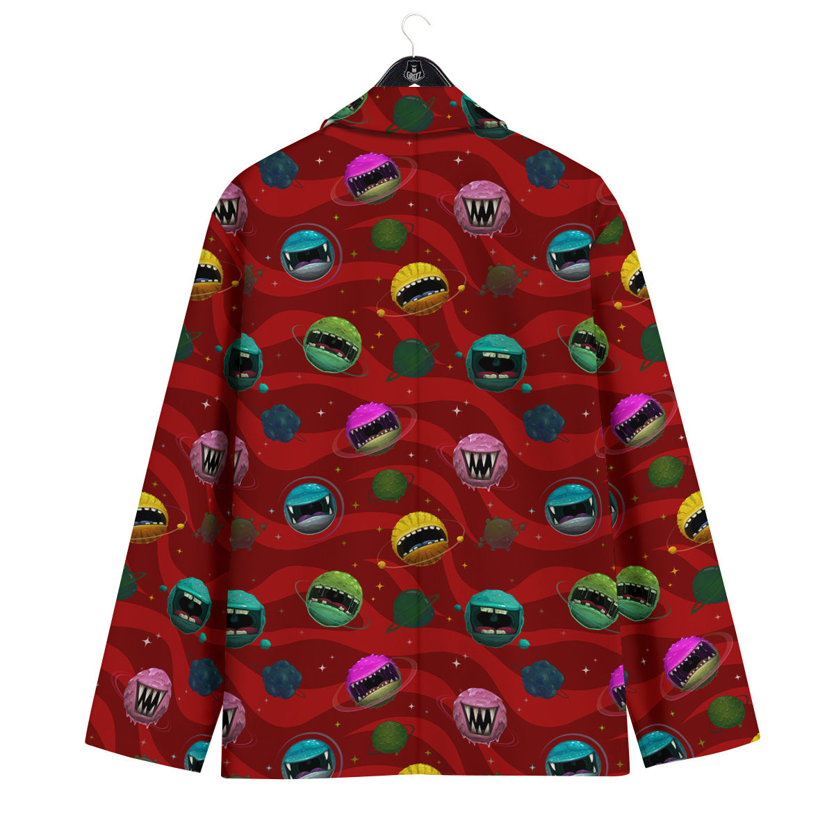 Red Monster Planets Print Pattern Men's Sport Coat-grizzshop
