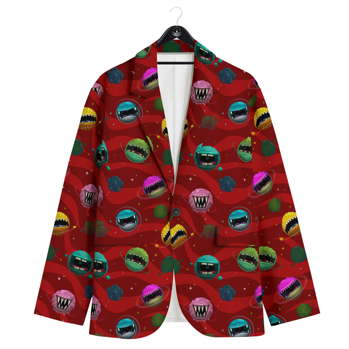 Red Monster Planets Print Pattern Men's Sport Coat-grizzshop