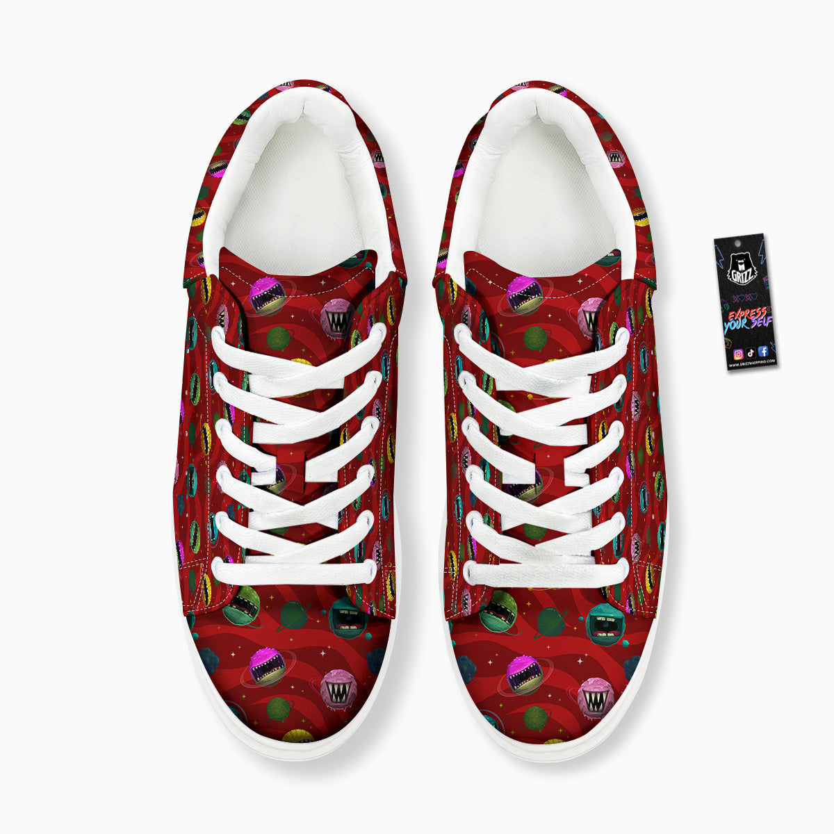 Red Monster Planets Print Pattern Platform Shoes-grizzshop
