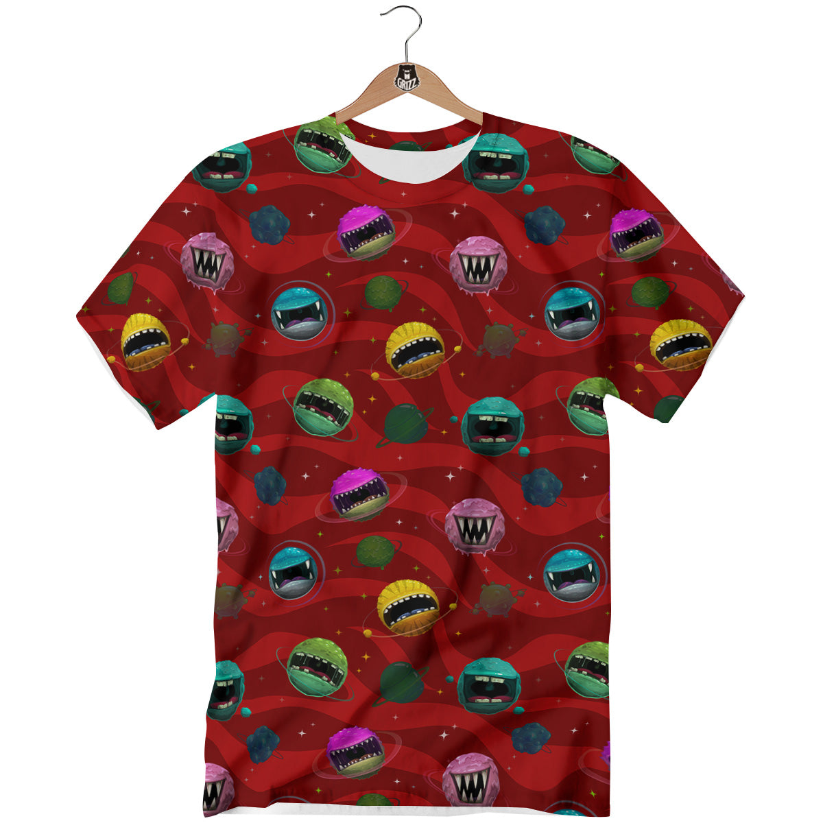 Red Monster Planets Print Pattern T-Shirt-grizzshop