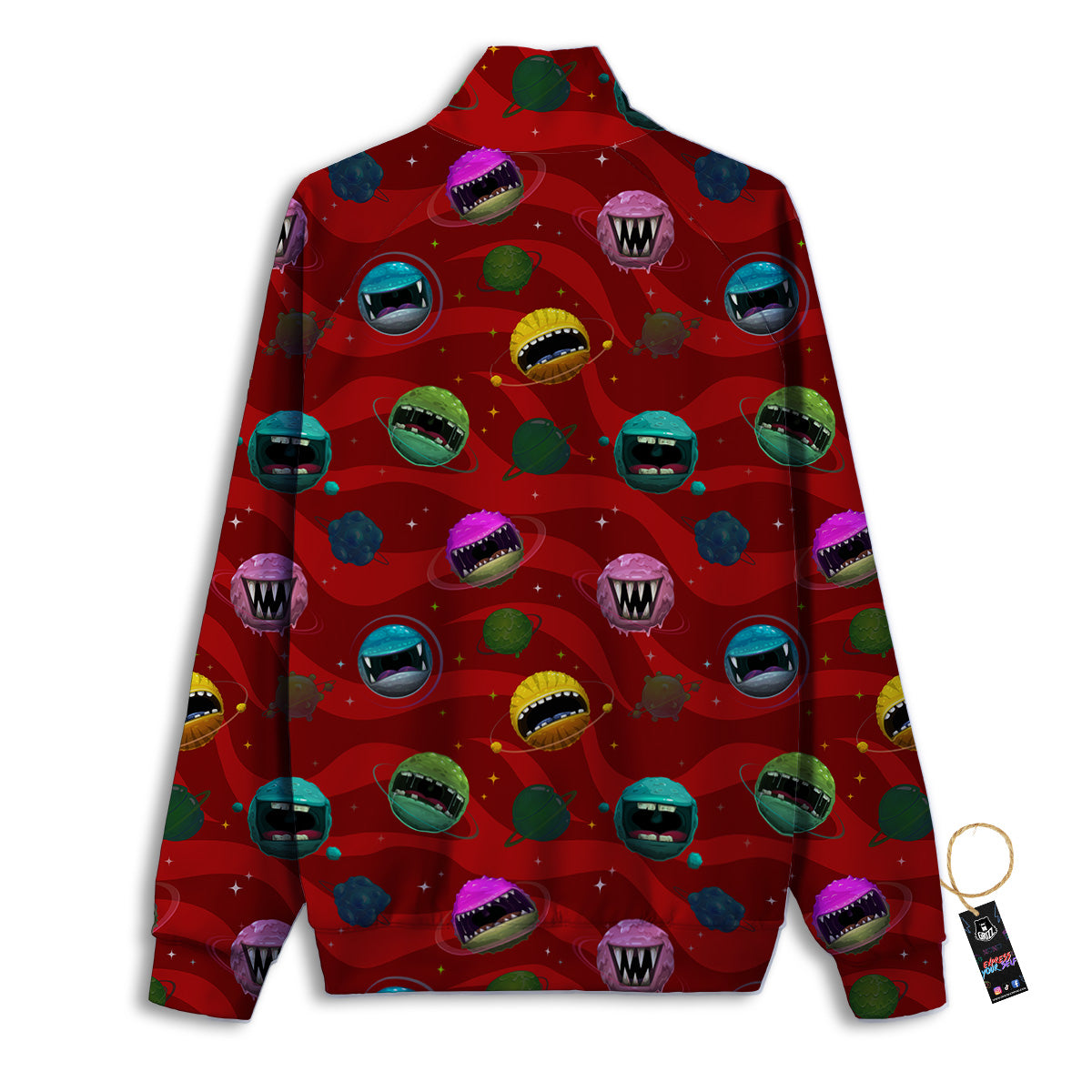 Red Monster Planets Print Pattern Track Jacket-grizzshop