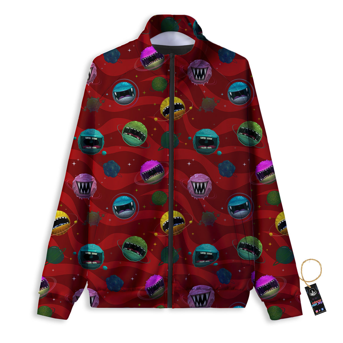 Red Monster Planets Print Pattern Track Jacket-grizzshop