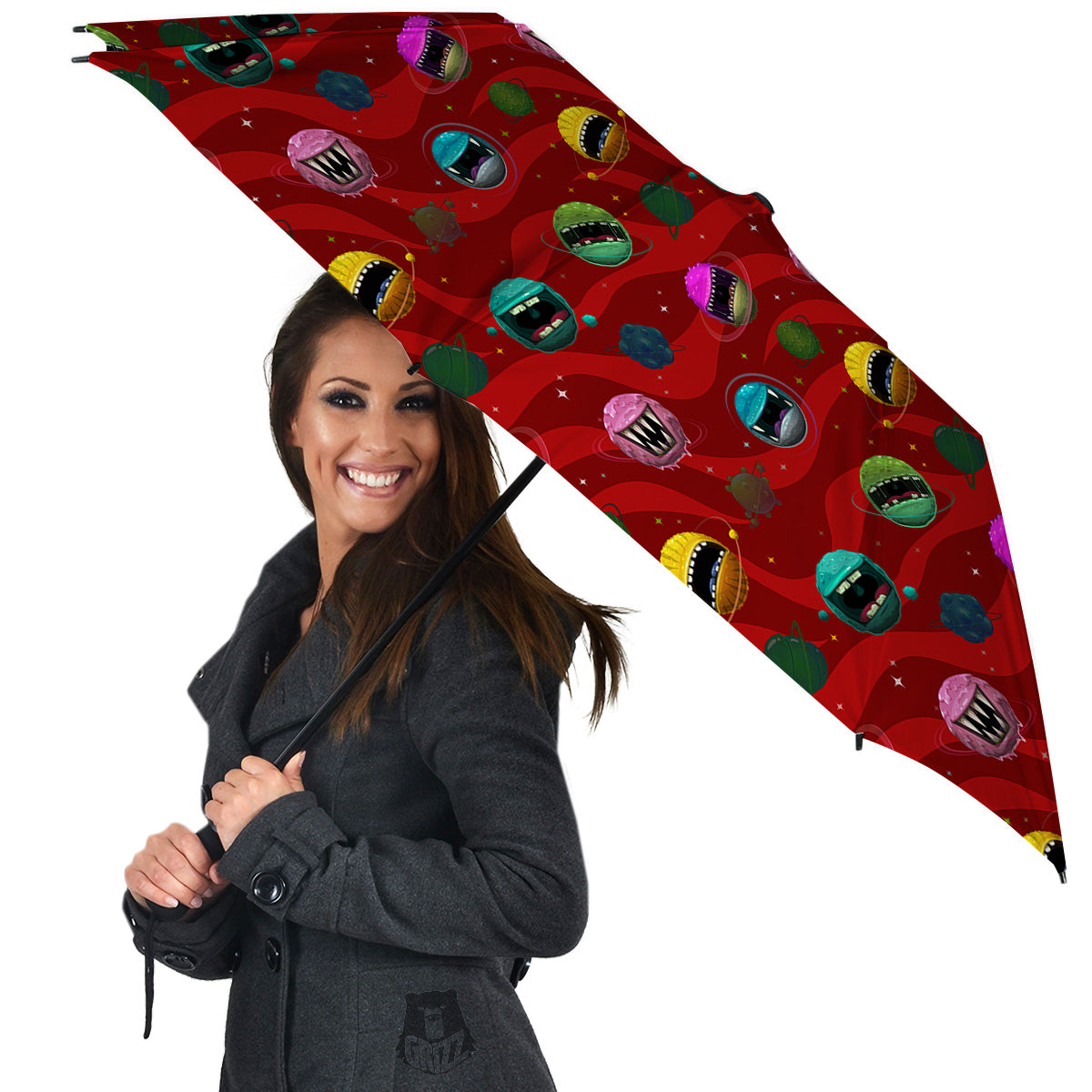 Red Monster Planets Print Pattern Umbrella-grizzshop