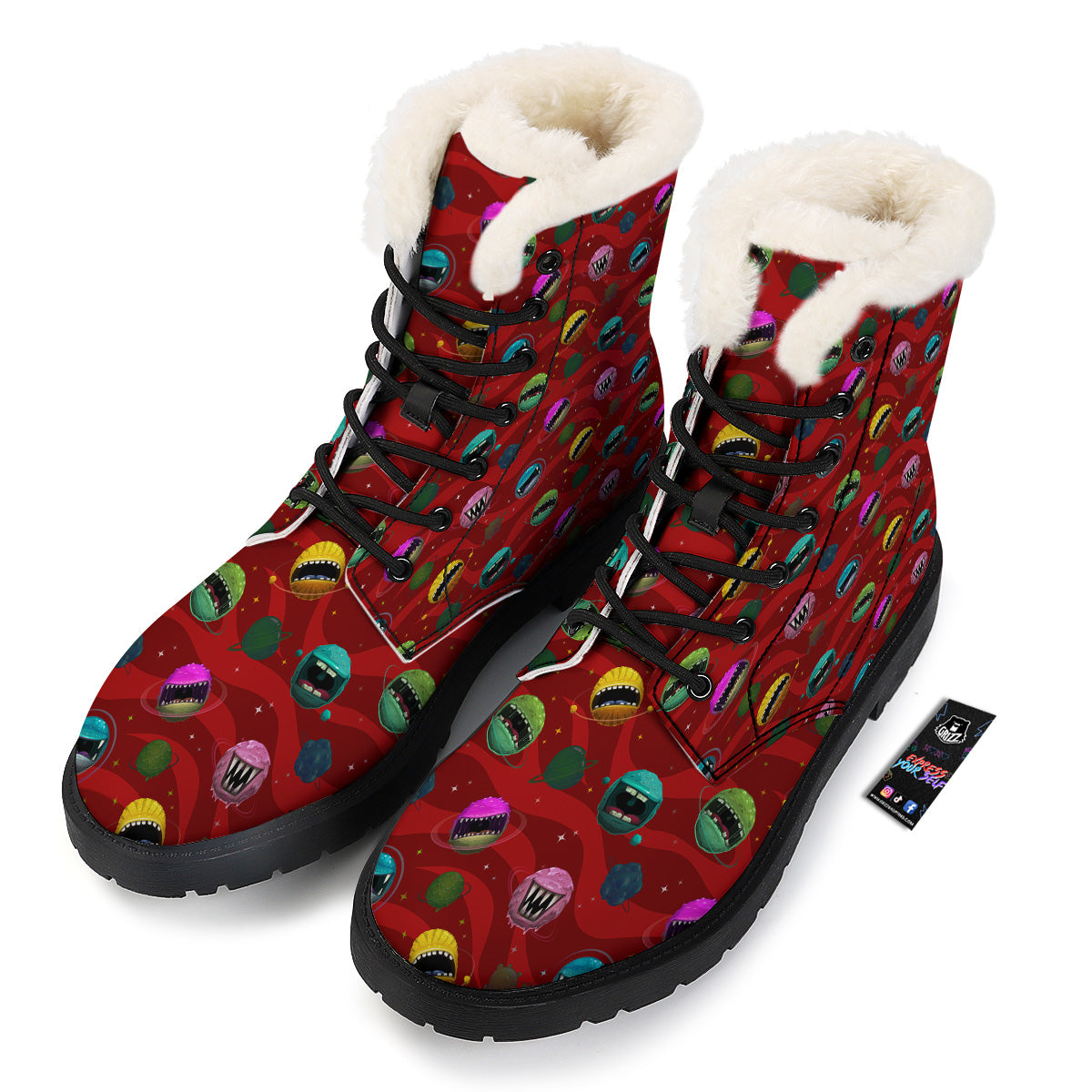 Red Monster Planets Print Pattern Winter Boots-grizzshop