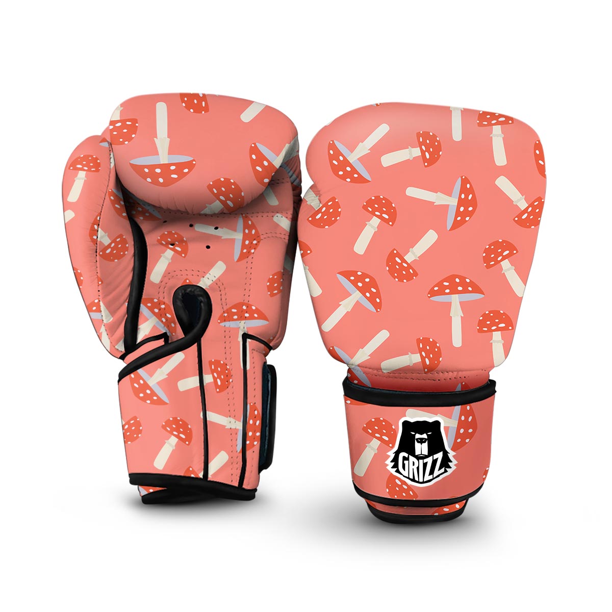 Red Mushroom Dot Pattern Print Boxing Gloves-grizzshop