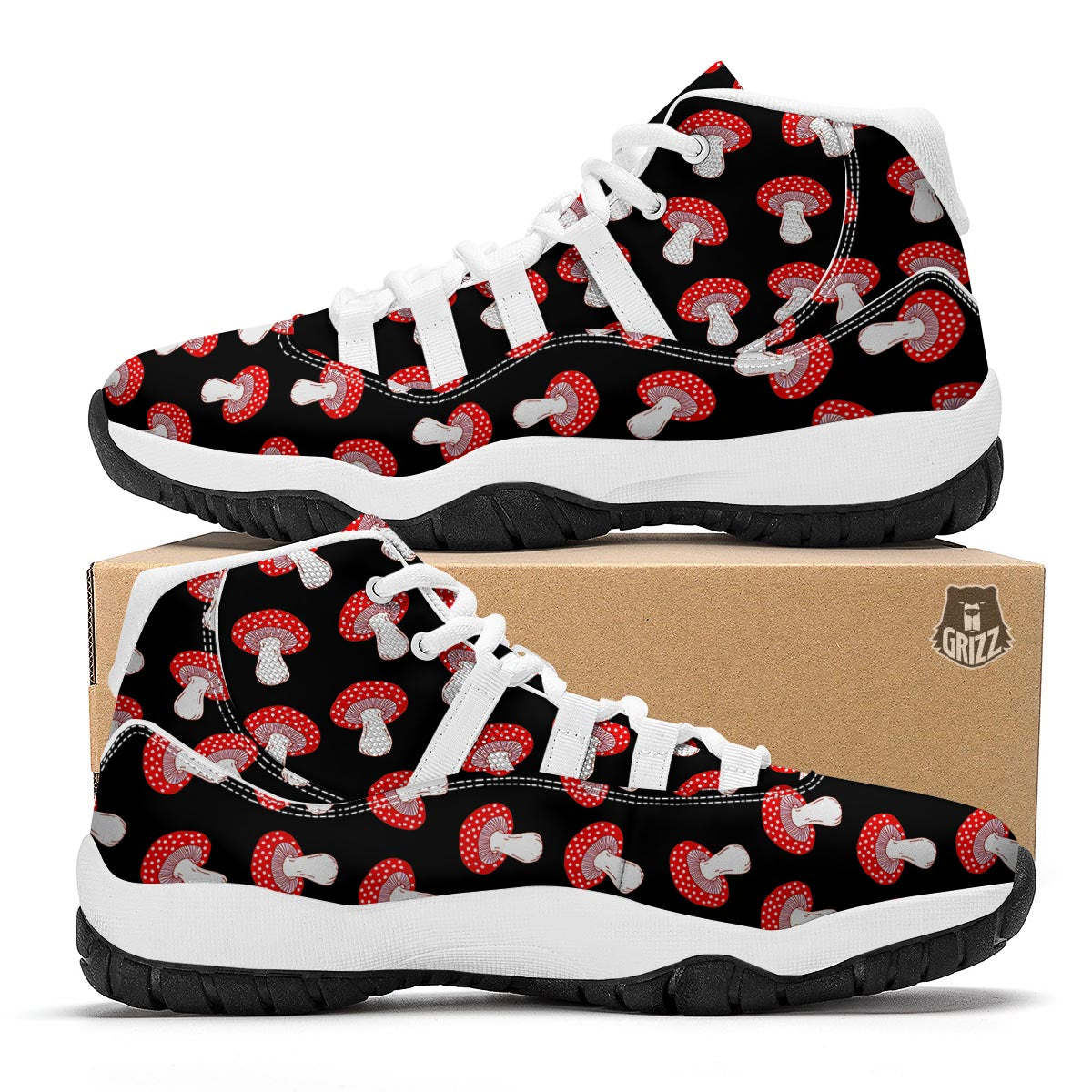 Red Mushroom Dot Print Pattern White Bball Shoes-grizzshop