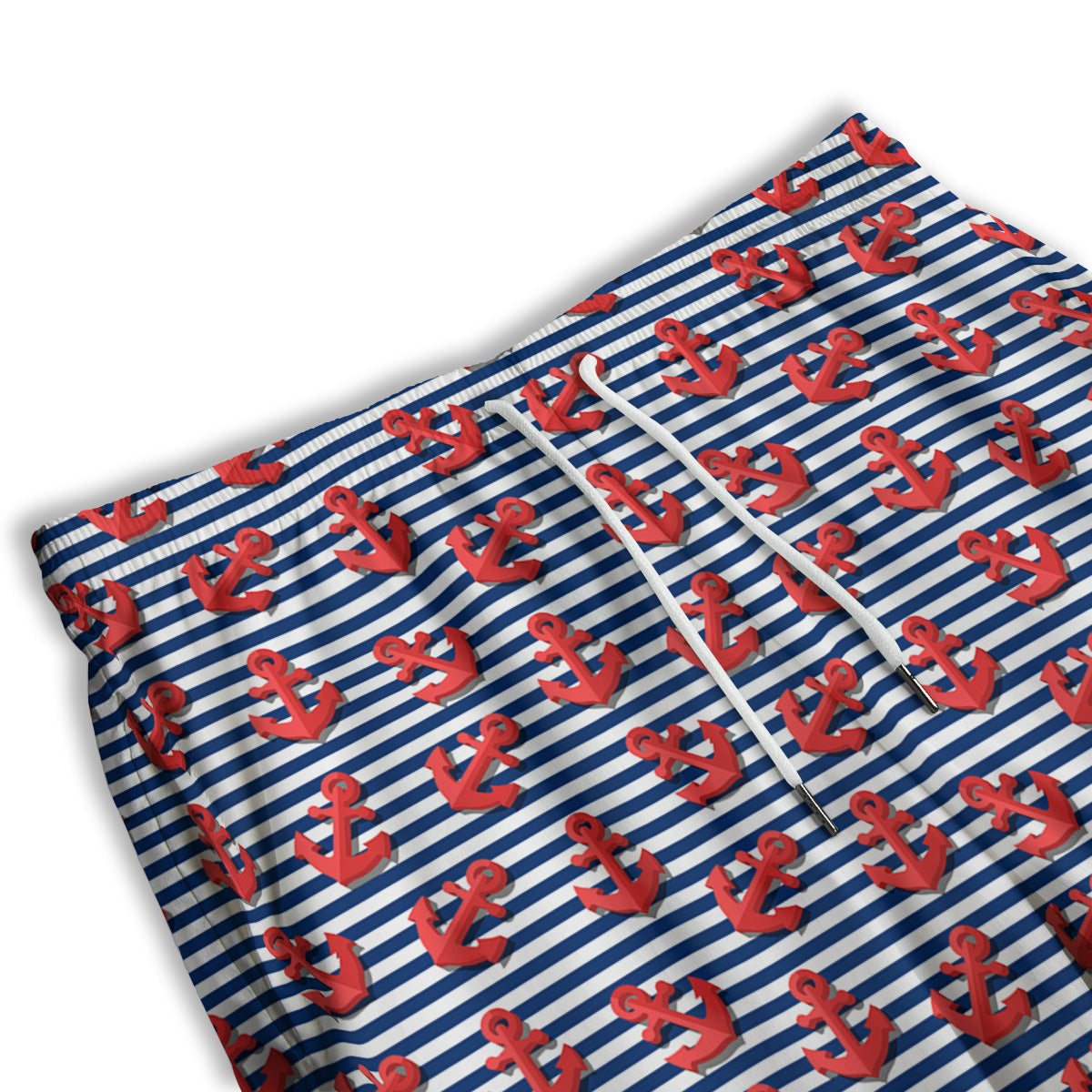 Red Nautical Anchor Blue Striped Print Men's Athletic Shorts