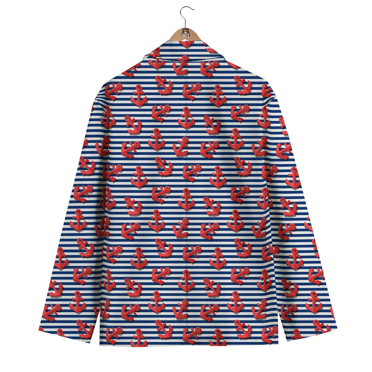Red Nautical Anchor Blue Striped Print Men's Blazer-grizzshop
