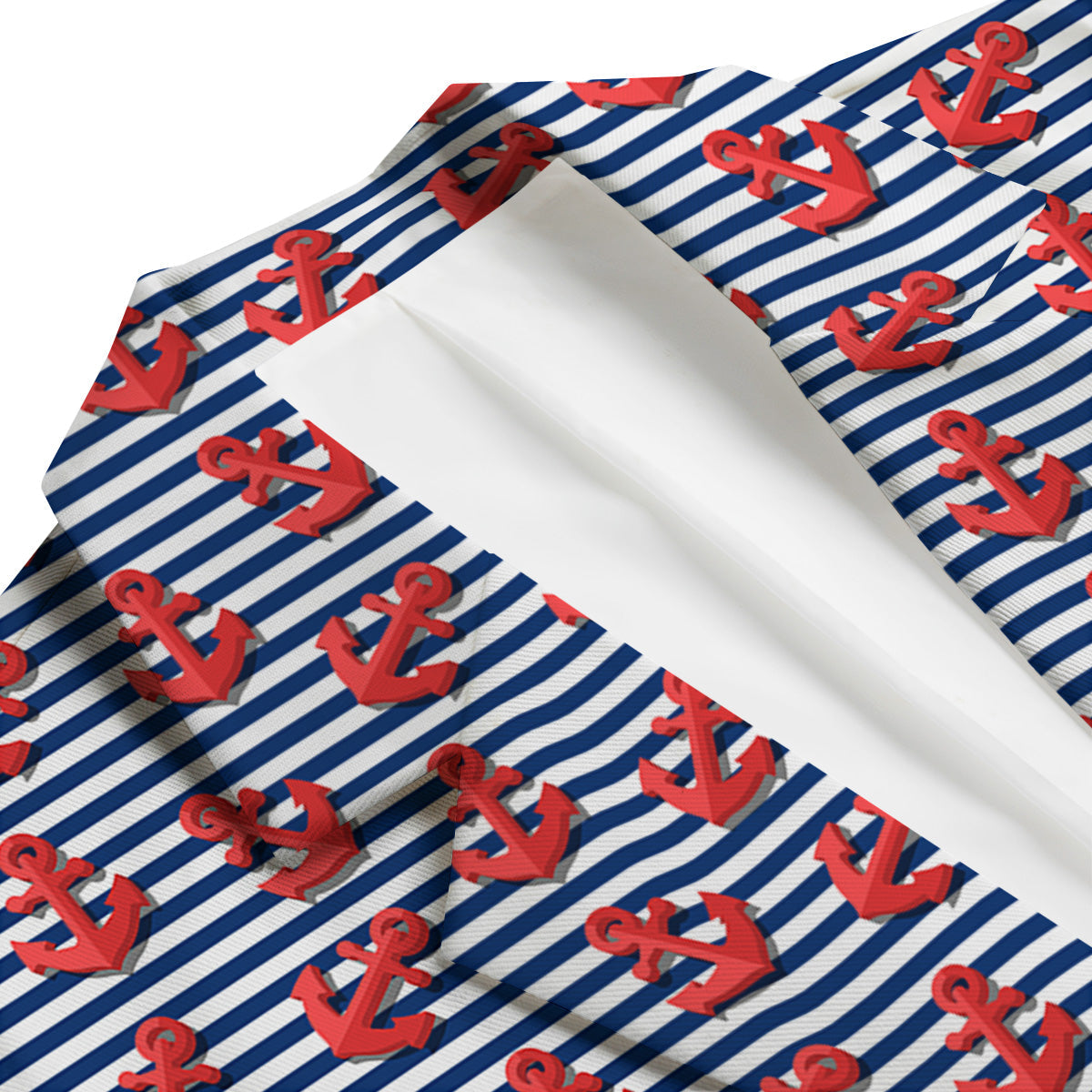 Red Nautical Anchor Blue Striped Print Men's Blazer-grizzshop