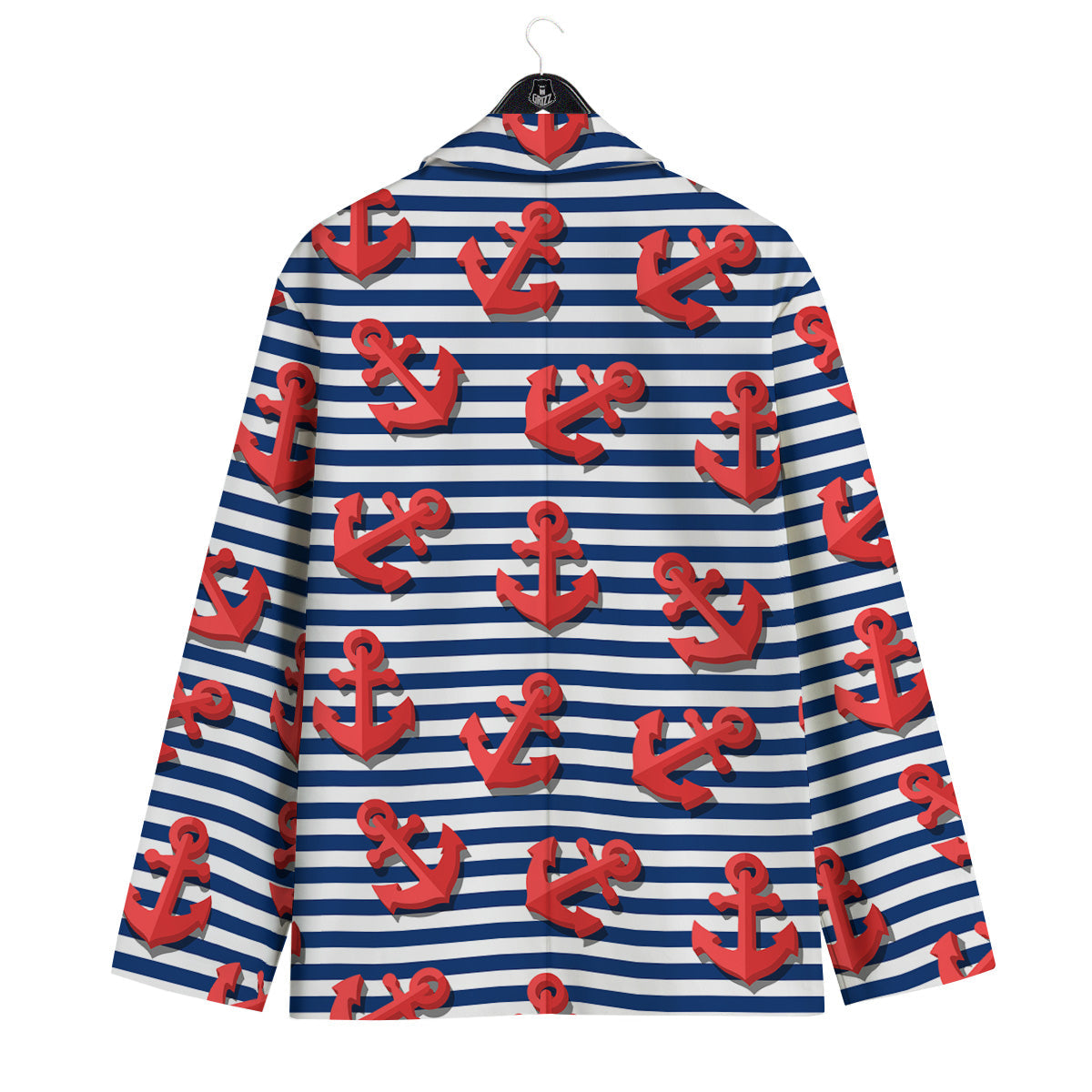 Red Nautical Anchor Blue Striped Print Men's Sport Coat-grizzshop