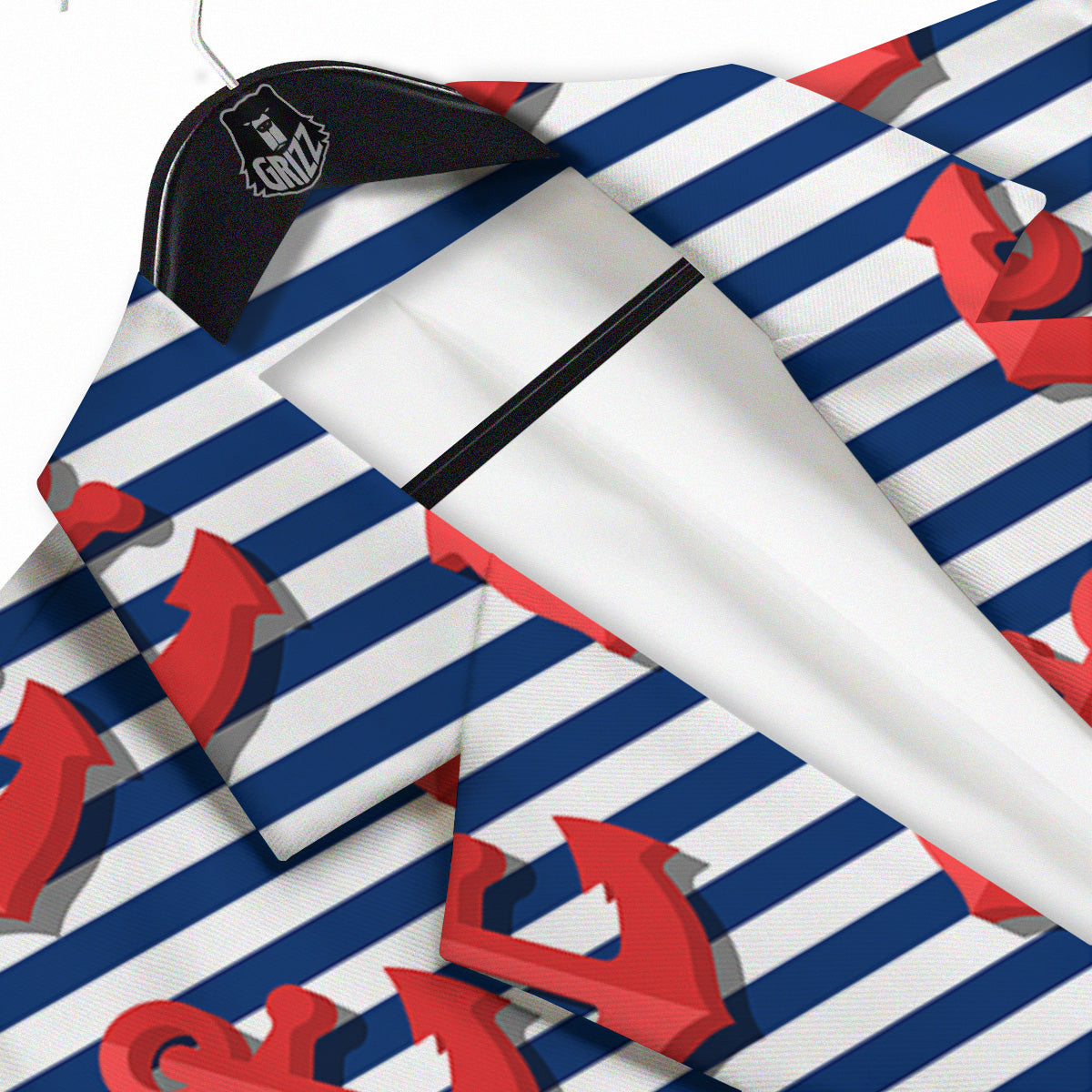 Red Nautical Anchor Blue Striped Print Men's Sport Coat-grizzshop