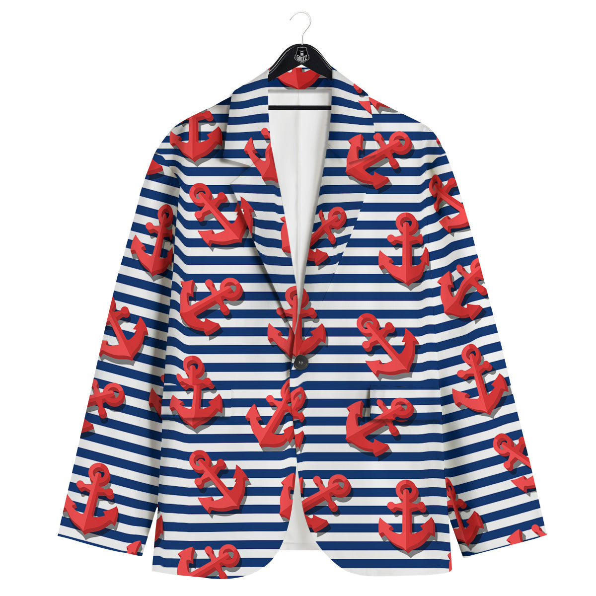 Red Nautical Anchor Blue Striped Print Men's Sport Coat-grizzshop
