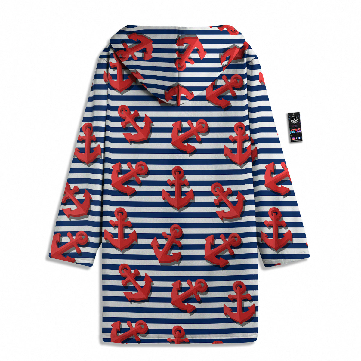 Red Nautical Anchor Blue Striped Print Men's Windbreaker Jacket-grizzshop