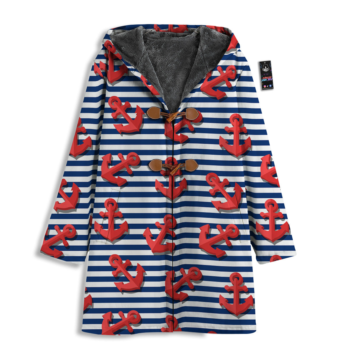 Red Nautical Anchor Blue Striped Print Men's Windbreaker Jacket-grizzshop