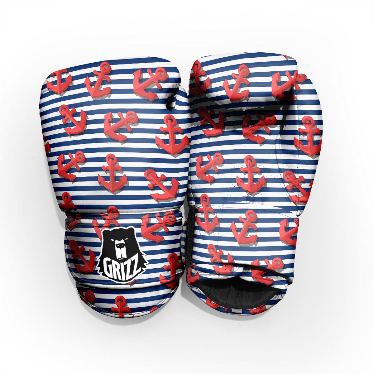 Red Nautical Anchor Blue Striped Print Pro Boxing Glove