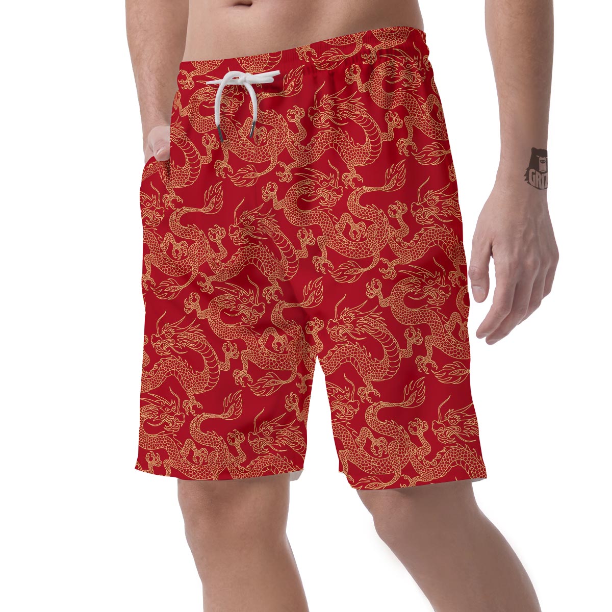 Red Oriental Chinese Dragon Men's Shorts-grizzshop