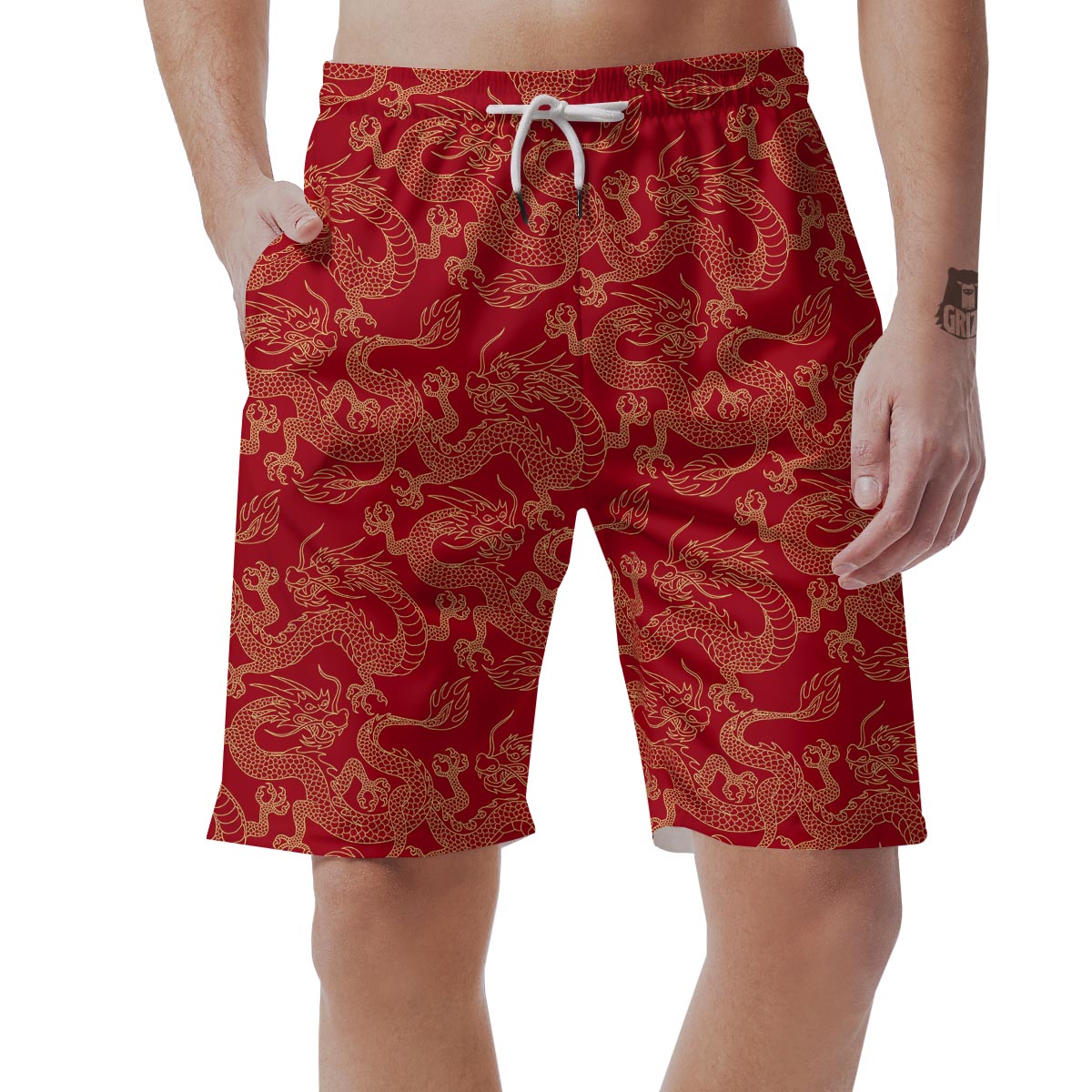 Red Oriental Chinese Dragon Men's Shorts-grizzshop