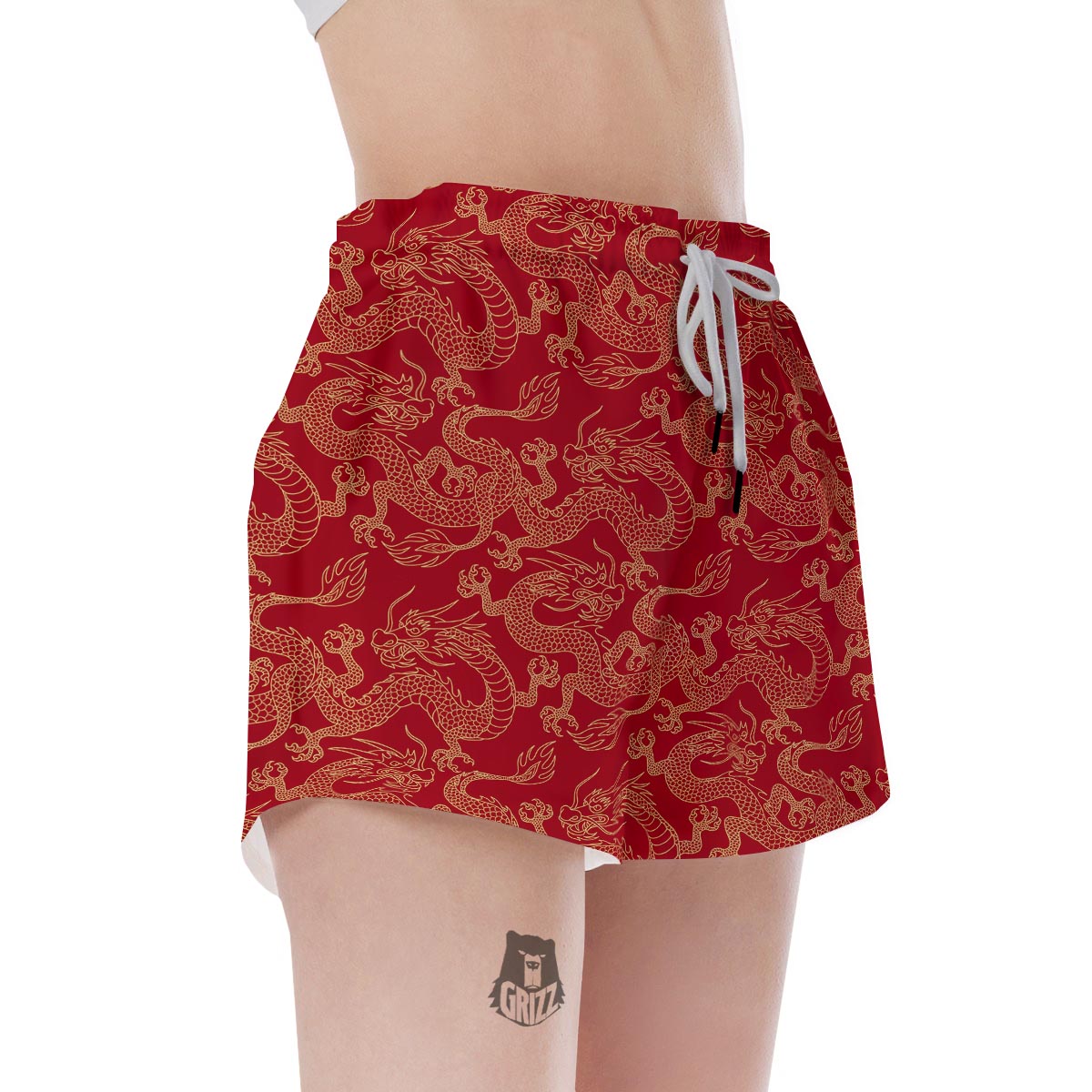 Red Oriental Chinese Dragon Women's Shorts-grizzshop