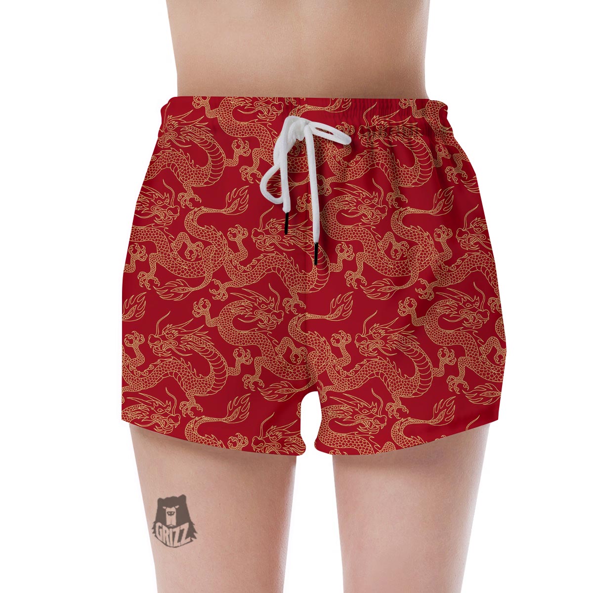 Red Oriental Chinese Dragon Women's Shorts-grizzshop