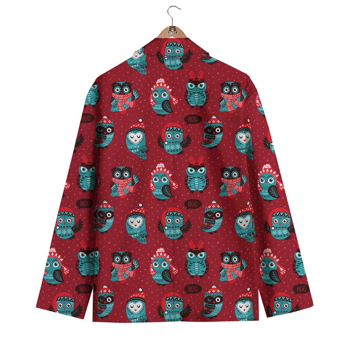 Red Owl Christmas Pattern Print Men's Blazer-grizzshop