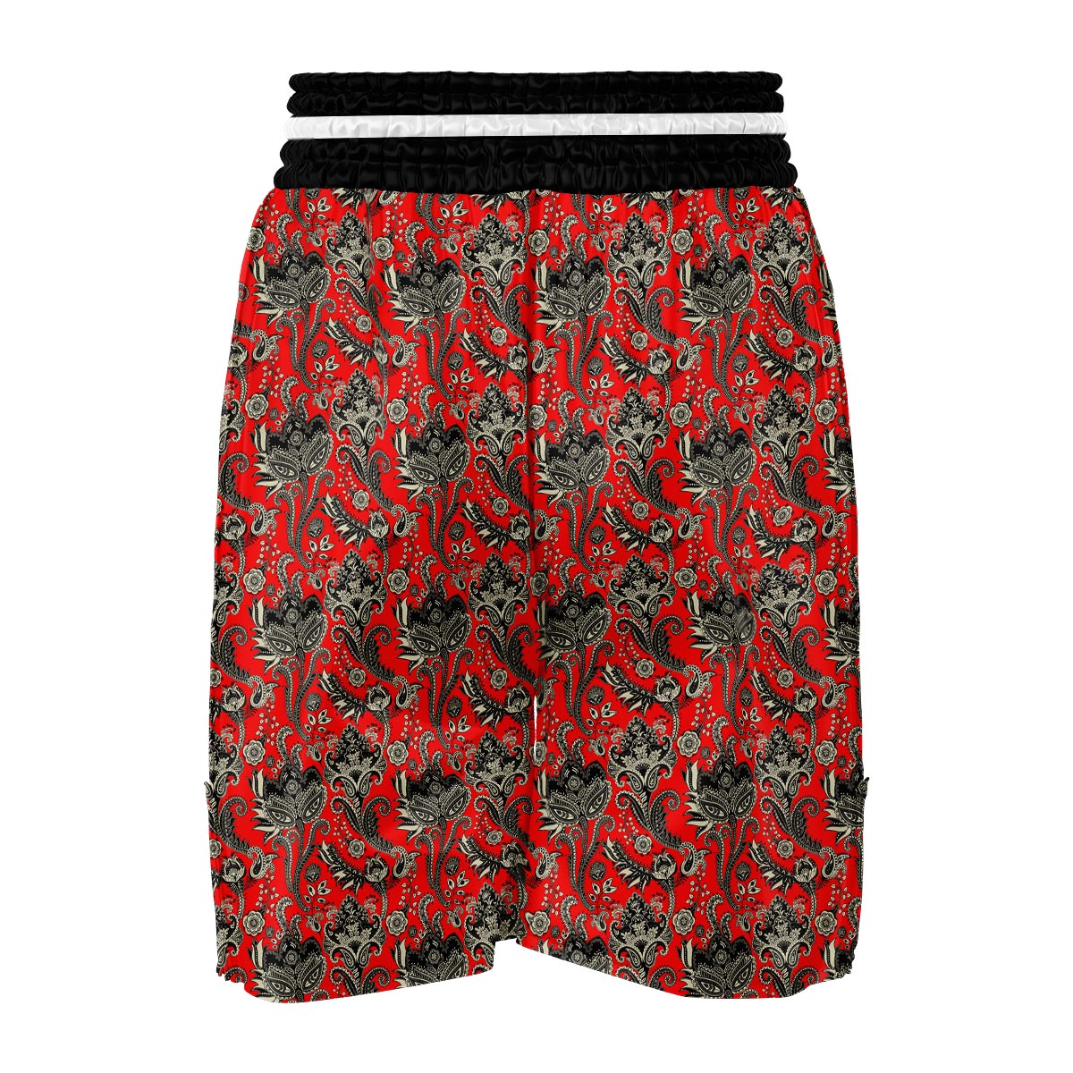 Red Paisley Pattern Print Boxing Shorts-grizzshop