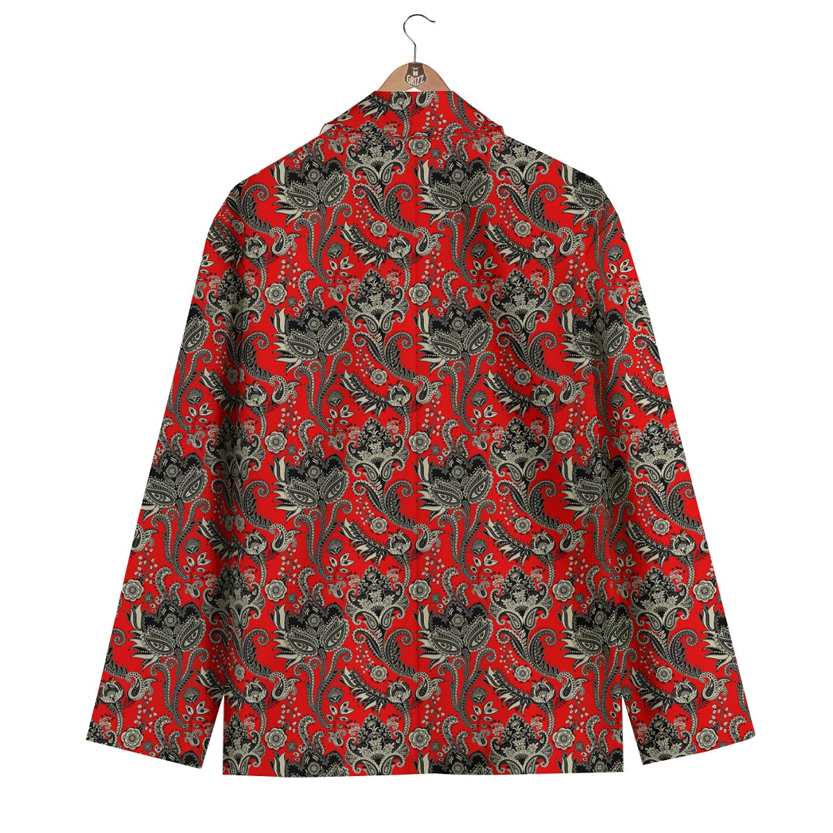 Red Paisley Pattern Print Men's Blazer-grizzshop