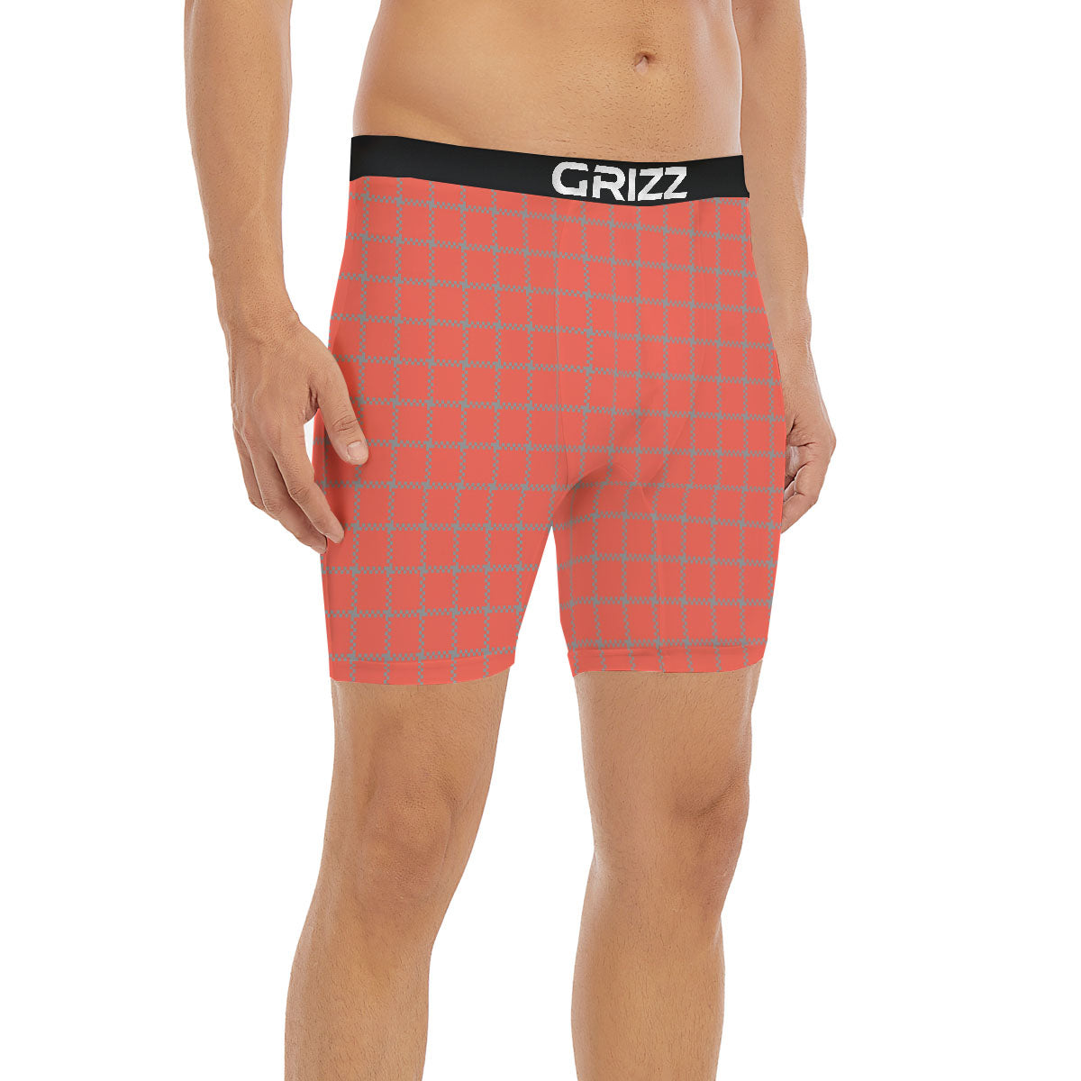 Red Pastel And Grey Tattersall Print Boxer Briefs-grizzshop