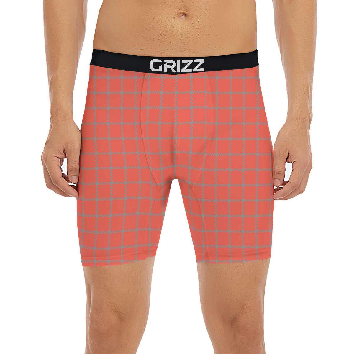 Red Pastel And Grey Tattersall Print Boxer Briefs-grizzshop