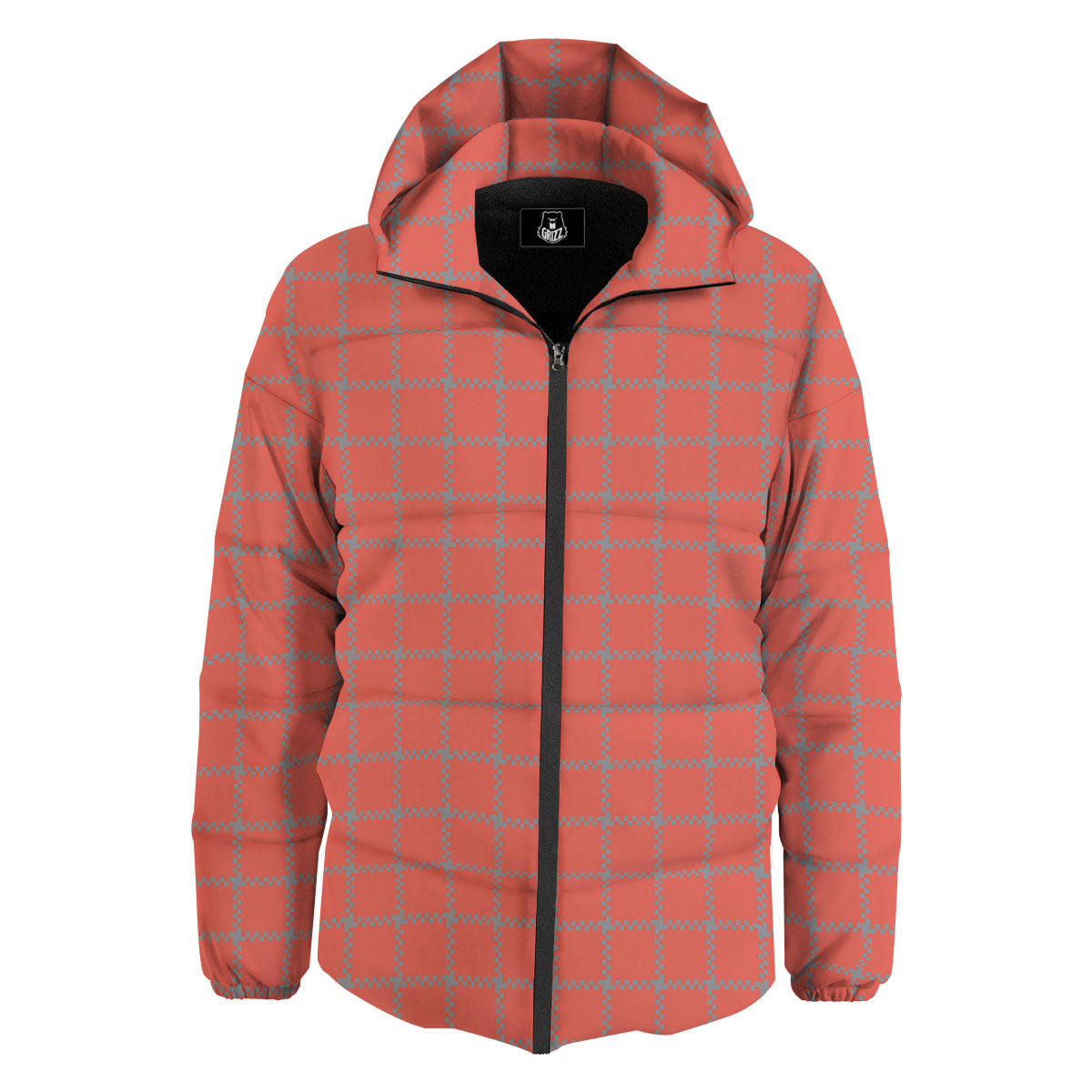Red Pastel And Grey Tattersall Print Down Jacket-grizzshop