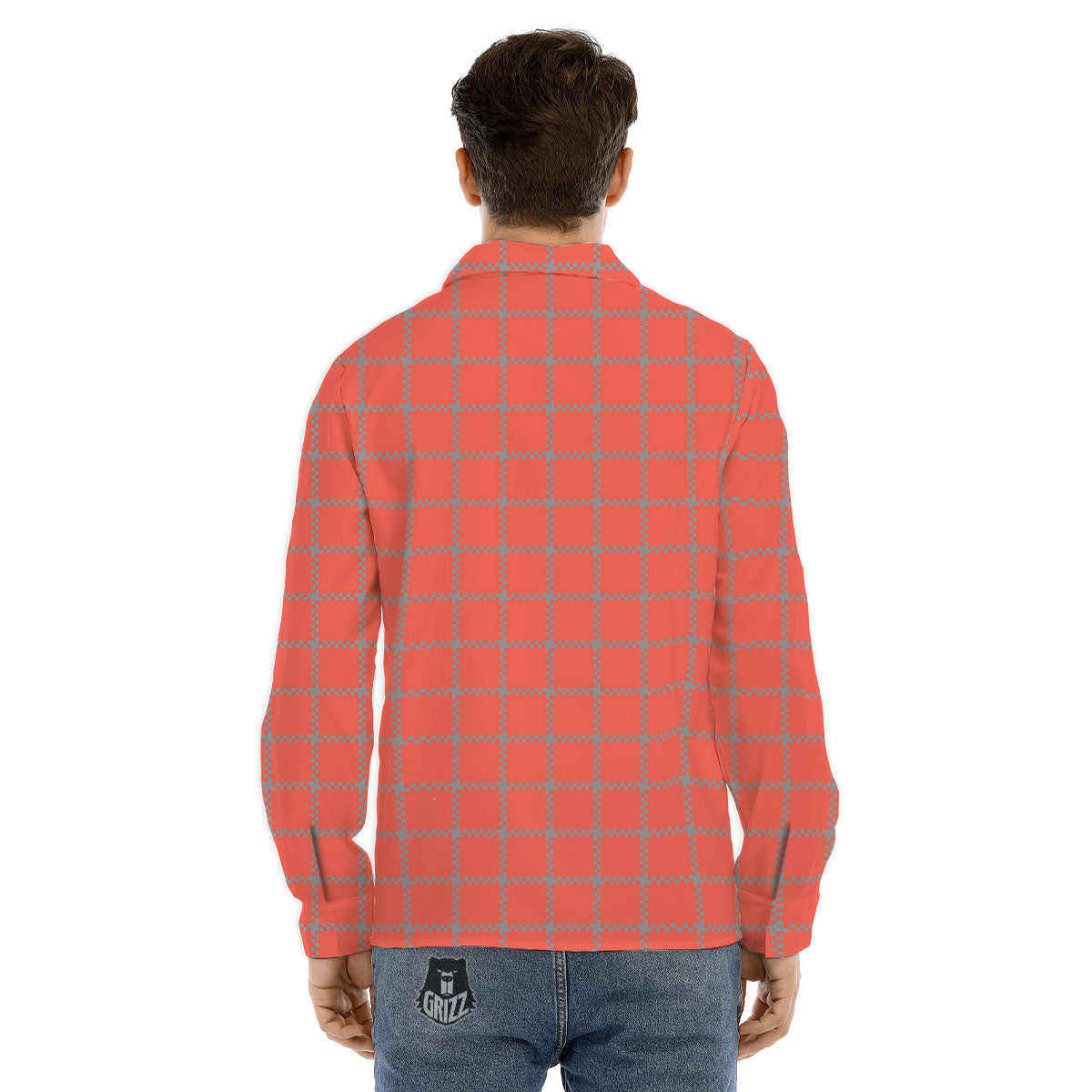 Red Pastel And Grey Tattersall Print Men's Dress Shirts-grizzshop