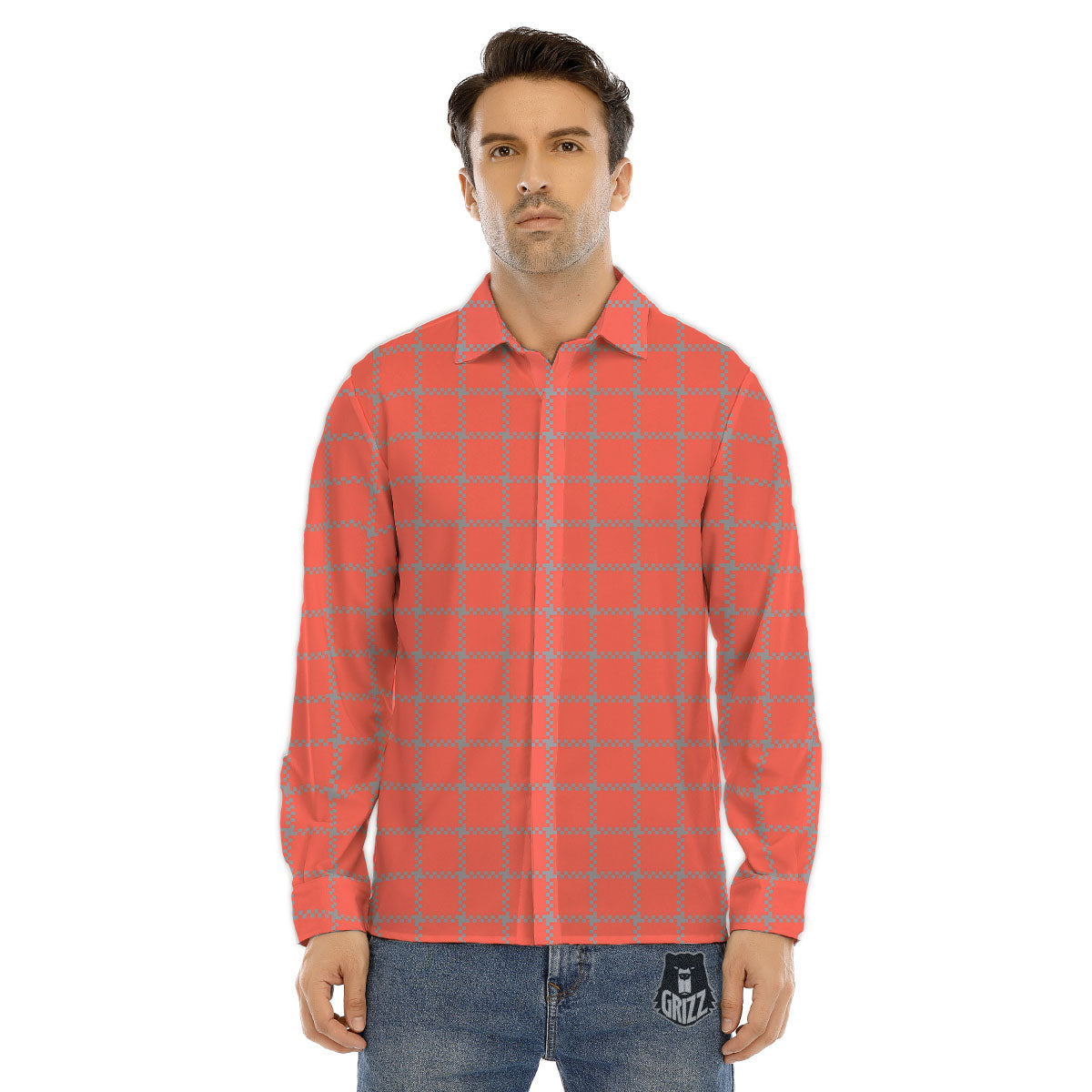 Red Pastel And Grey Tattersall Print Men's Dress Shirts-grizzshop