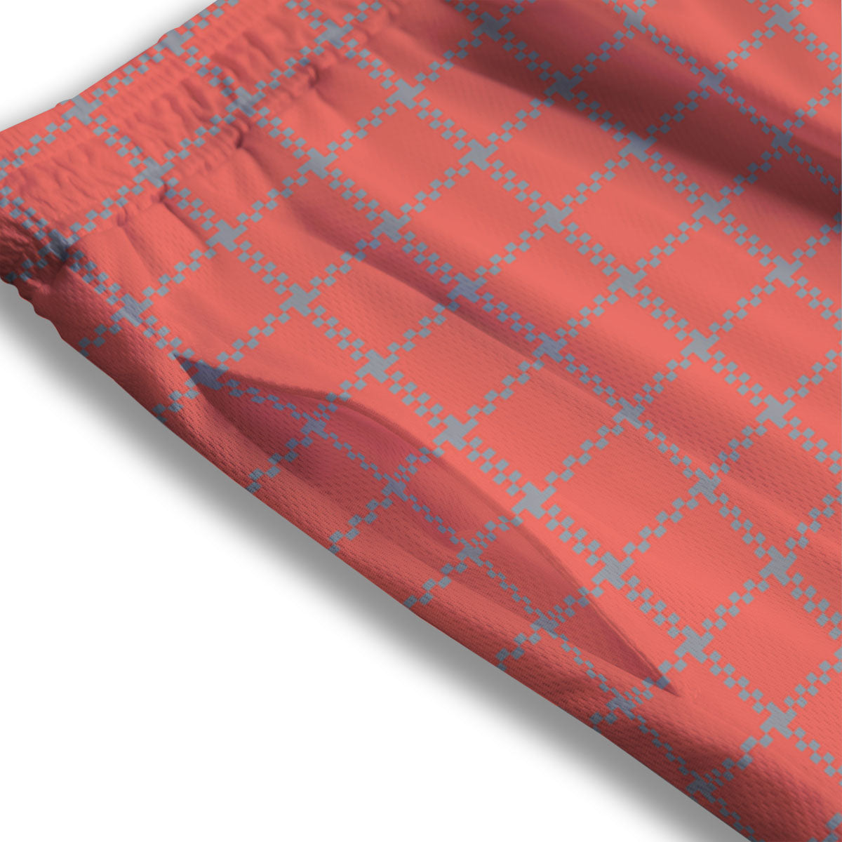 Red Pastel And Grey Tattersall Print Mesh Shorts