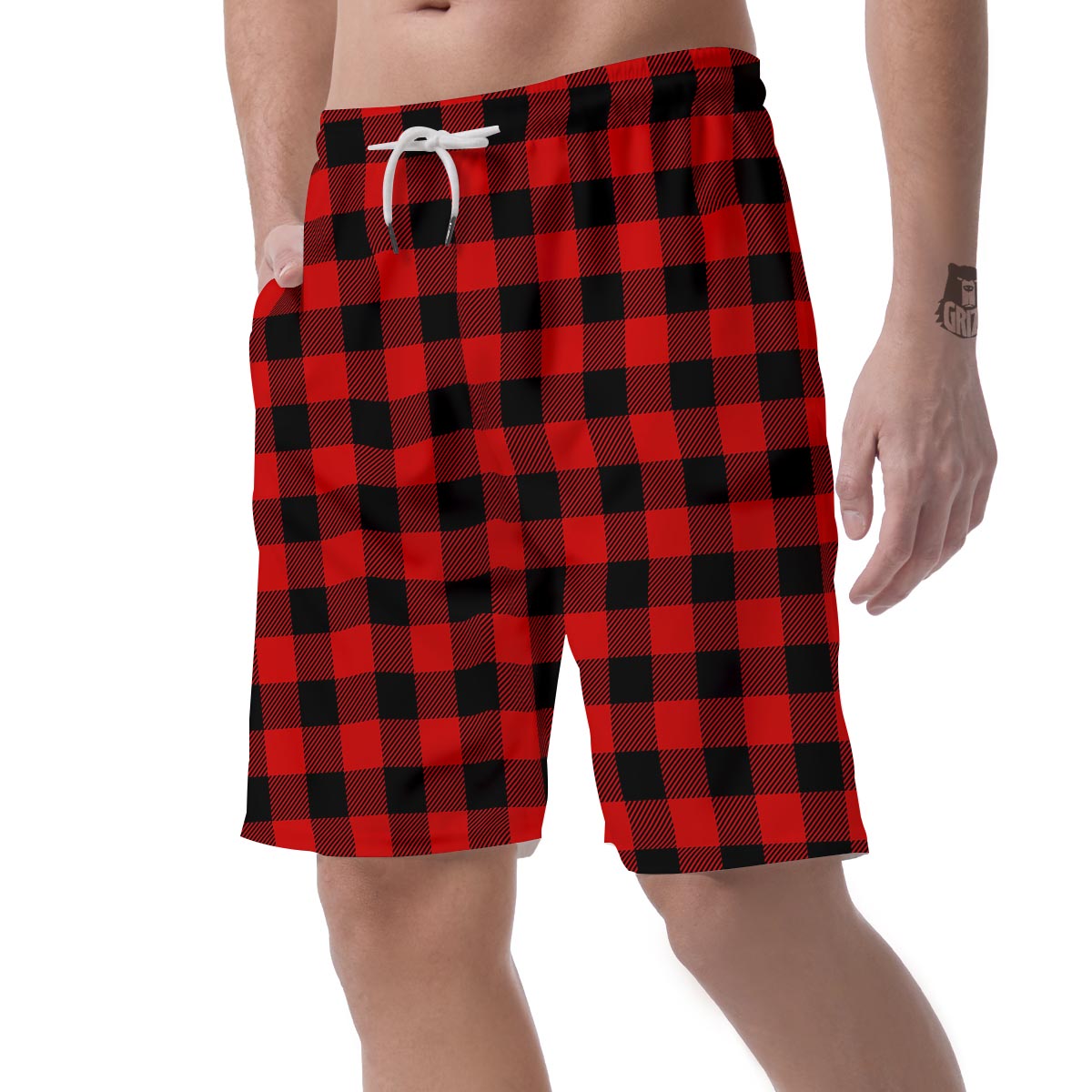 Red Plaid Men's Shorts-grizzshop