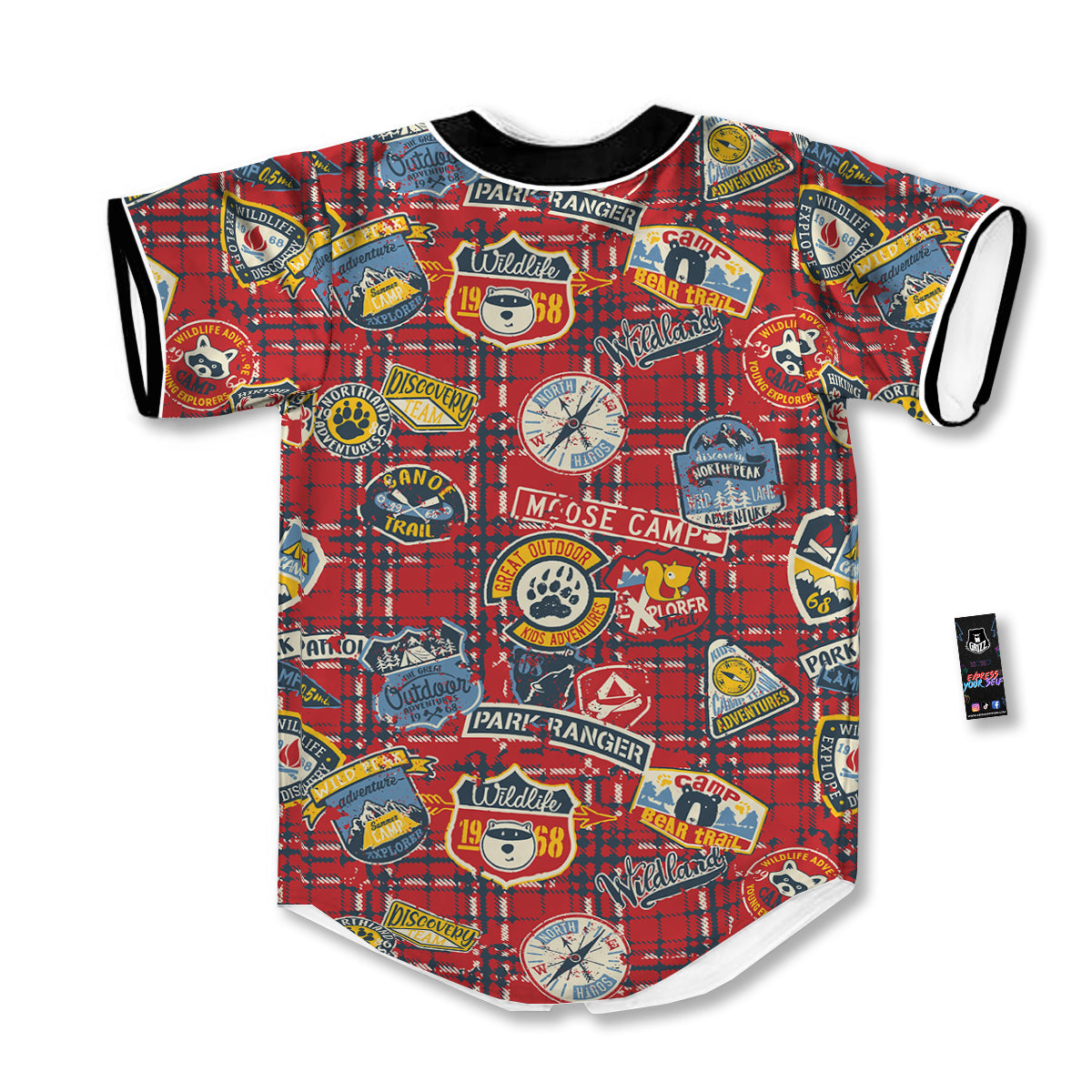 Red Plaid Mountain Camp Tartan Print Baseball Jersey-grizzshop