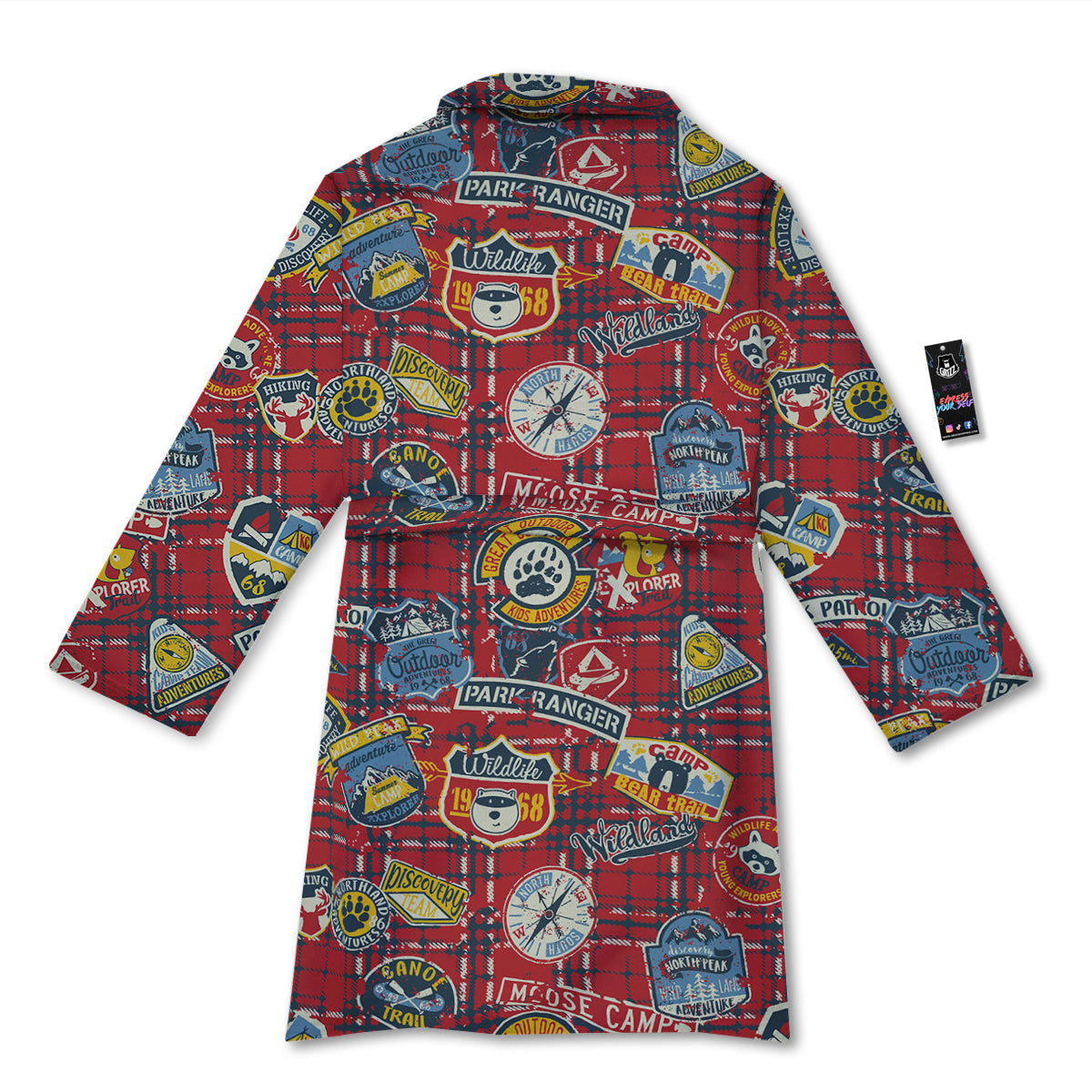 Red Plaid Mountain Camp Tartan Print Bathrobe-grizzshop