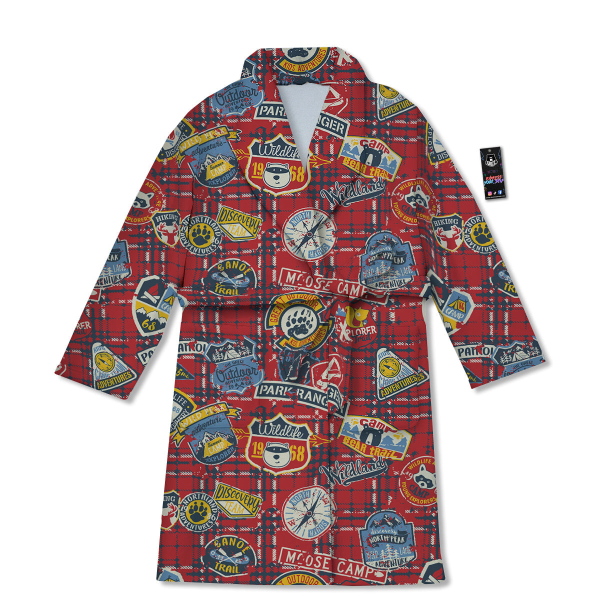 Red Plaid Mountain Camp Tartan Print Bathrobe-grizzshop