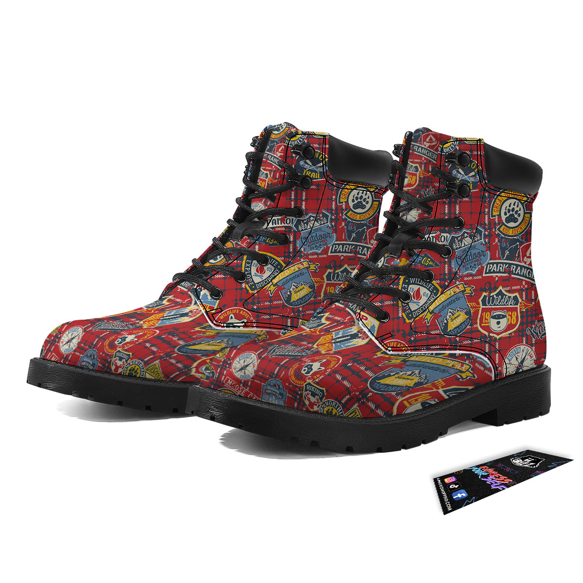 Red Plaid Mountain Camp Tartan Print Boots-grizzshop
