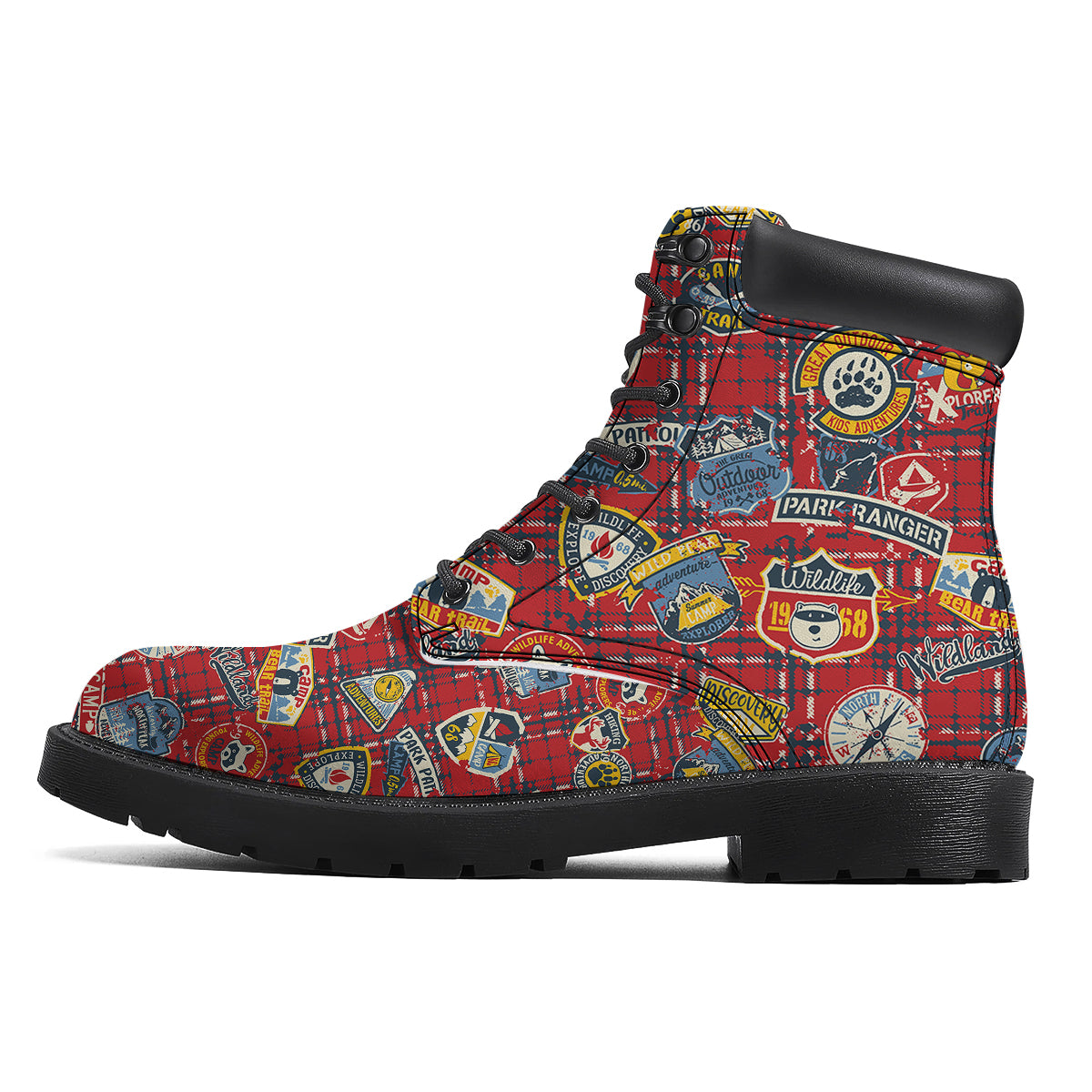 Red Plaid Mountain Camp Tartan Print Boots-grizzshop