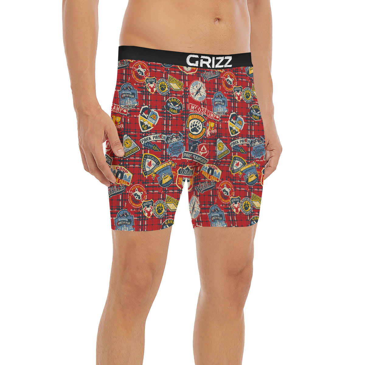 Red Plaid Mountain Camp Tartan Print Boxer Briefs-grizzshop