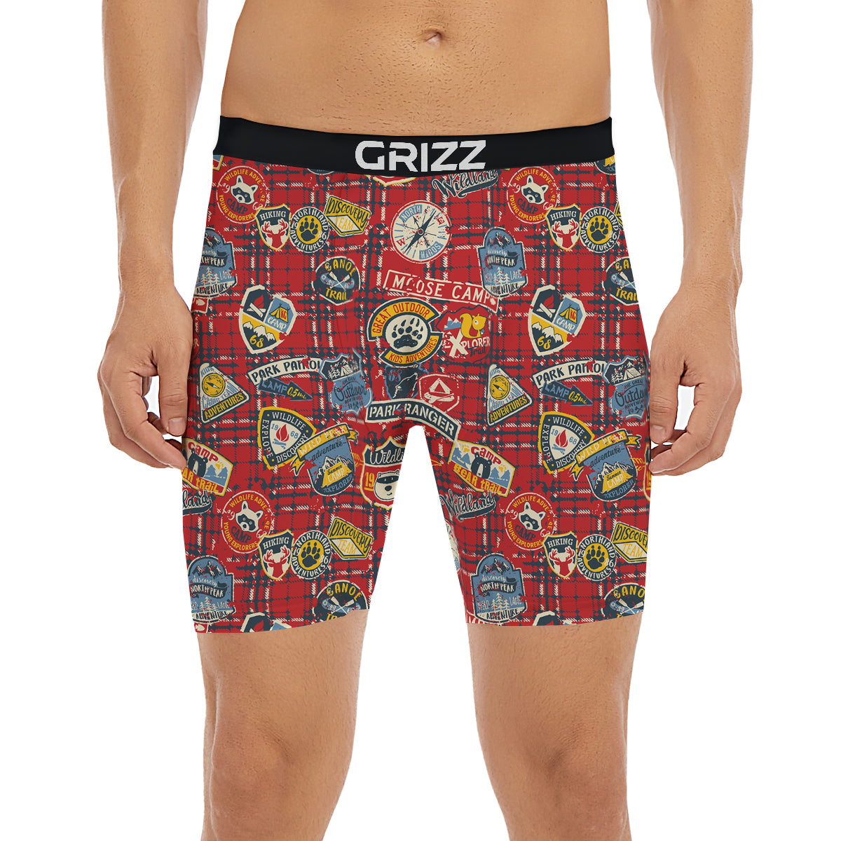 Red Plaid Mountain Camp Tartan Print Boxer Briefs-grizzshop
