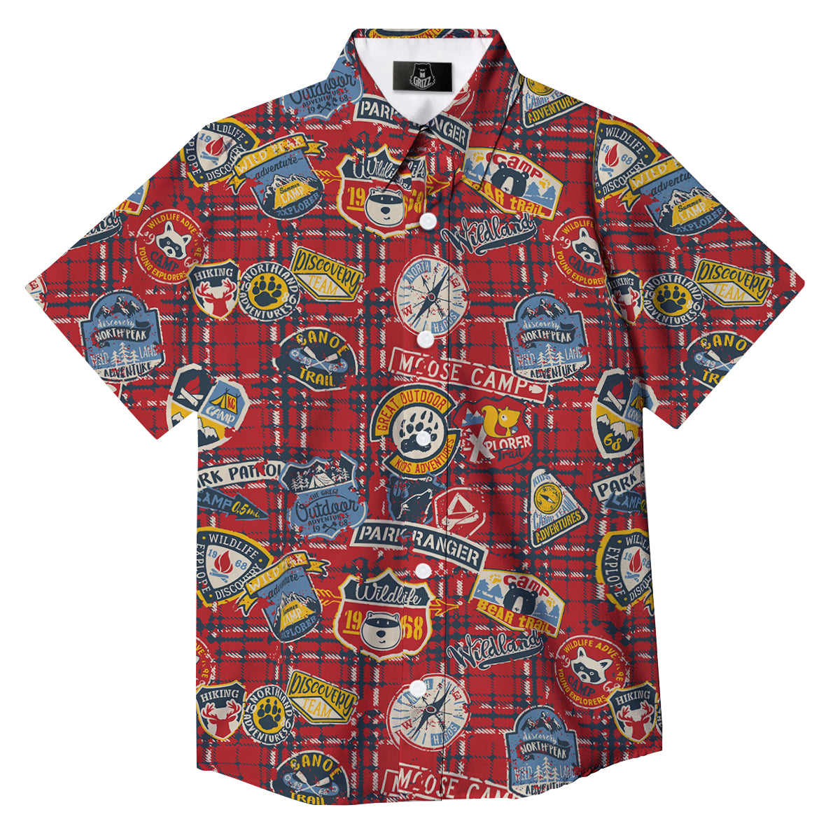 Red Plaid Mountain Camp Tartan Print Button Up Shirt-grizzshop