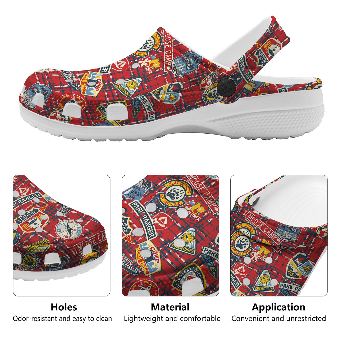 Red Plaid Mountain Camp Tartan Print Clog-grizzshop