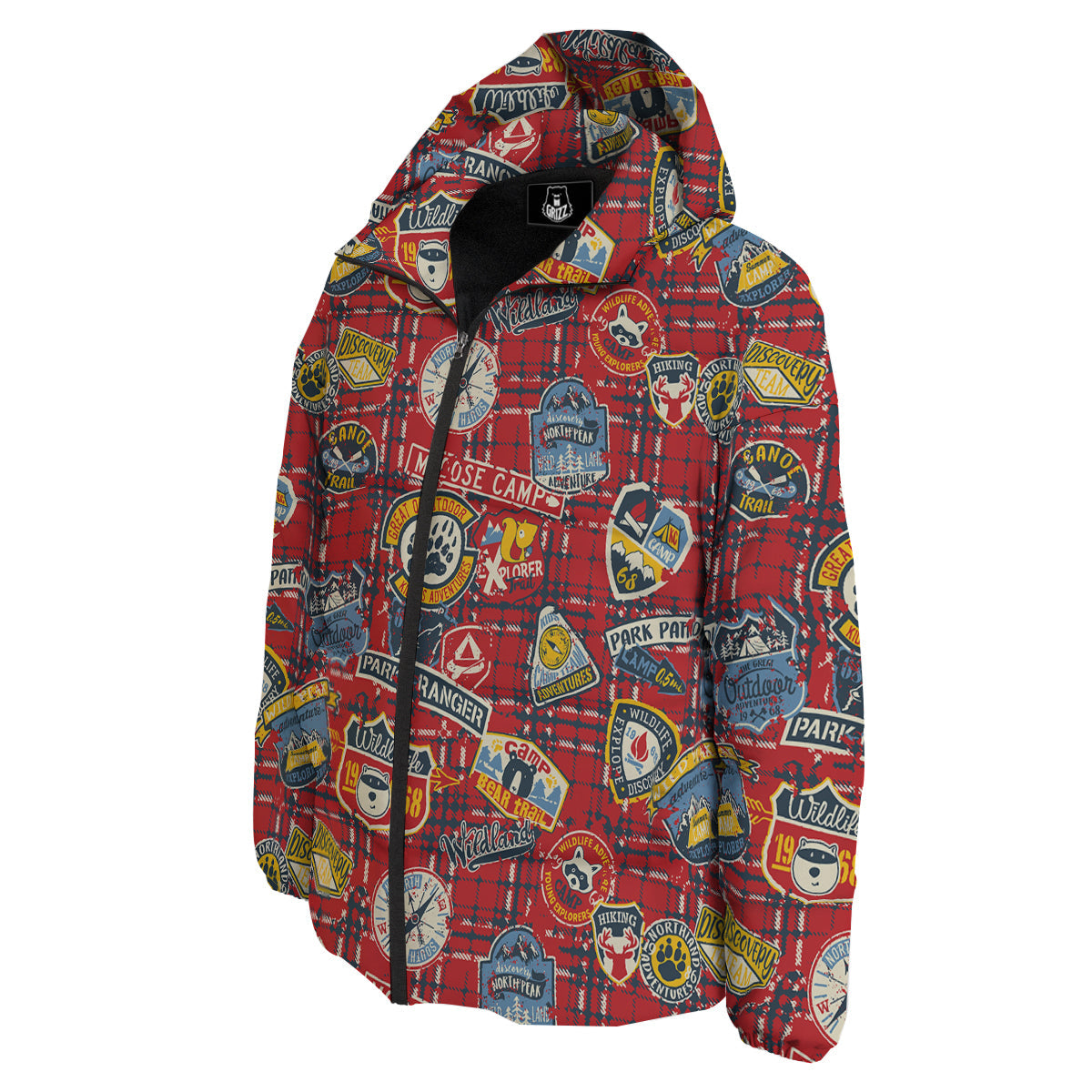 Red Plaid Mountain Camp Tartan Print Down Jacket-grizzshop