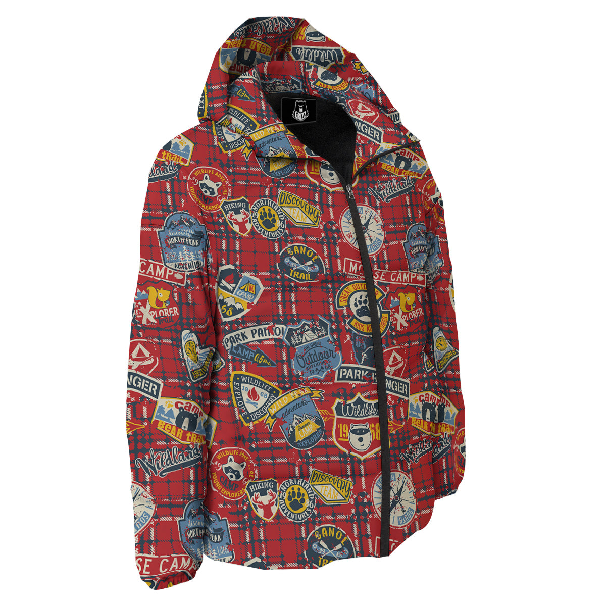 Red Plaid Mountain Camp Tartan Print Down Jacket-grizzshop