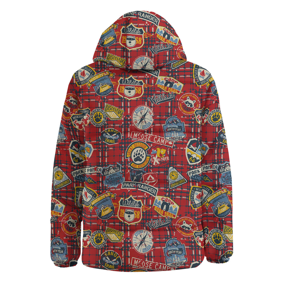 Red Plaid Mountain Camp Tartan Print Down Jacket-grizzshop