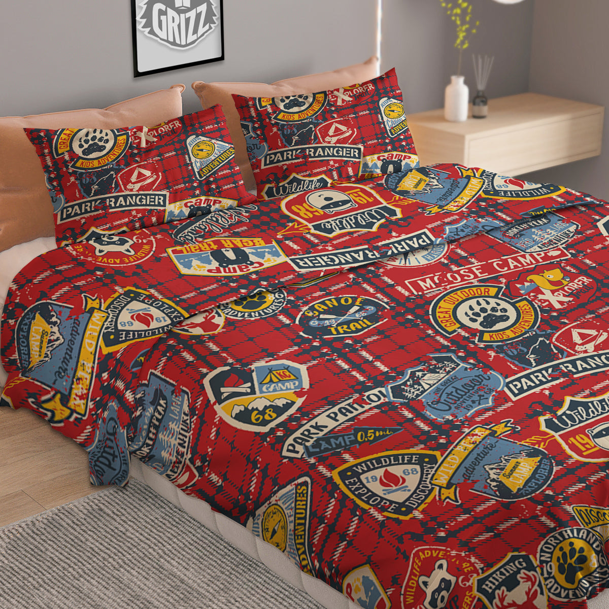 Red Plaid Mountain Camp Tartan Print Duvet Cover Bedding Set